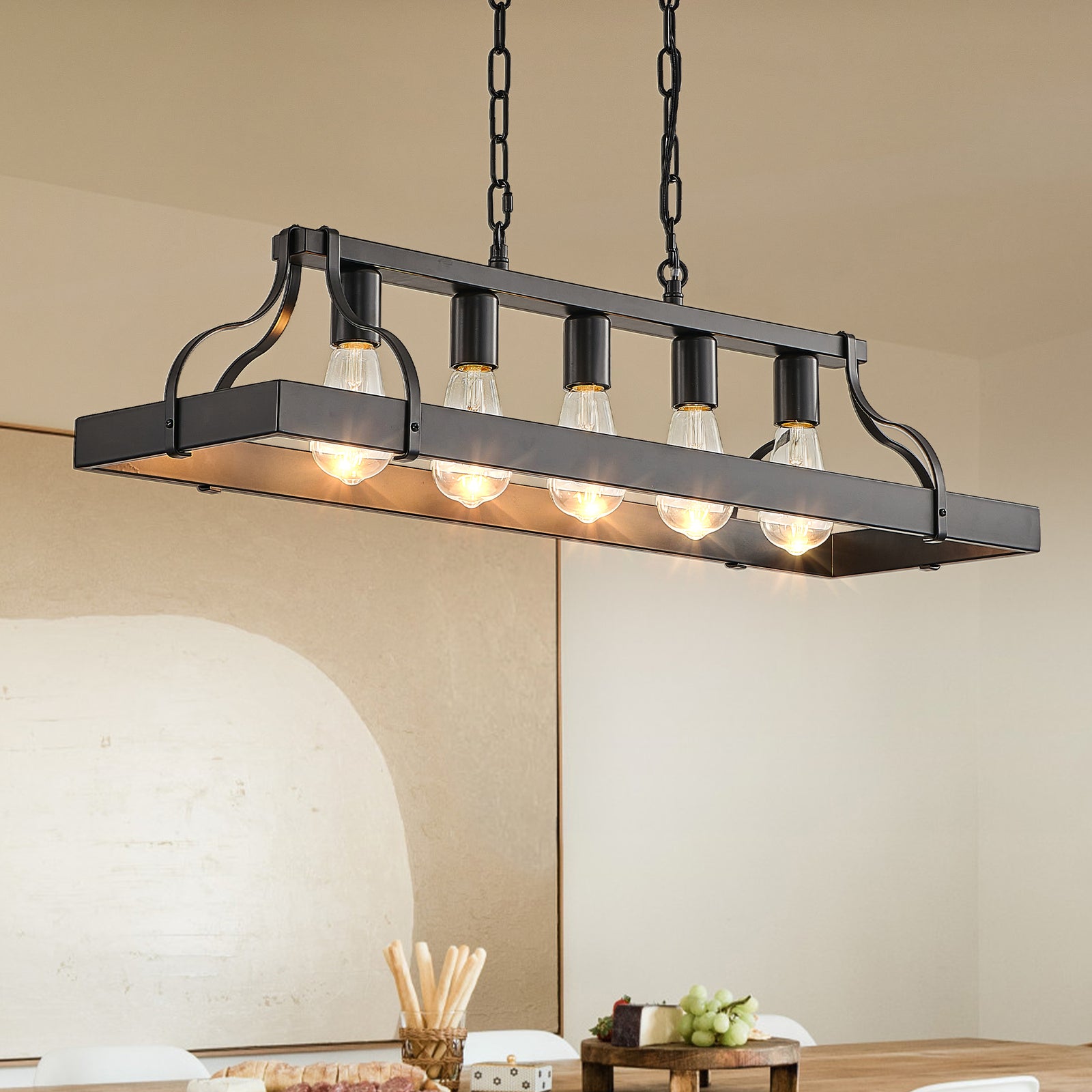 Matte Black 5-Light Linear Pendant — Restaurant Dining Room — view 8