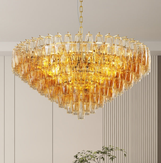37-Inch 14-Light Gold Smoke-Glass Chandelier for Restaurant Dining Rooms and Hotel Lobbies — view 1