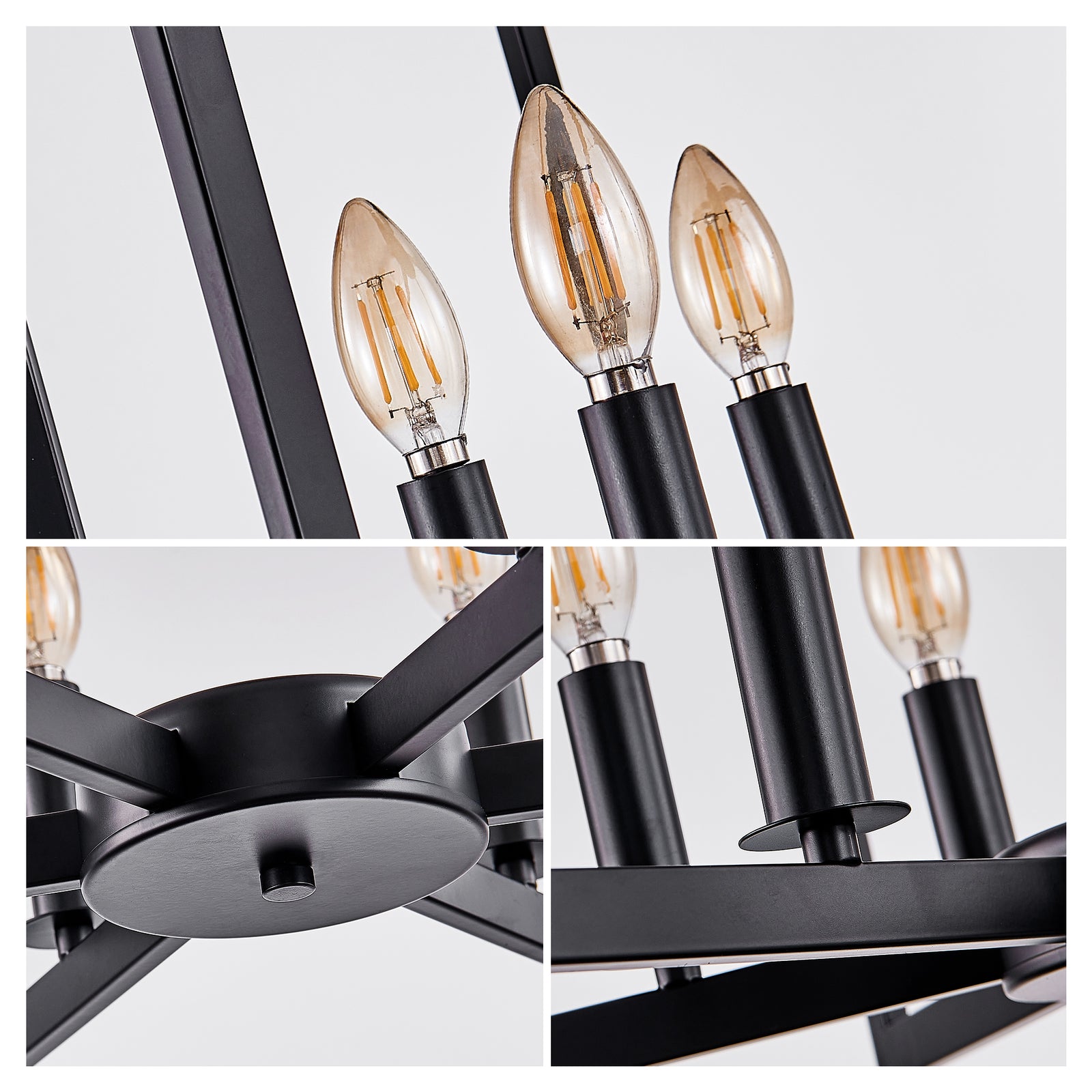 Eight-Light Black Geometric Metal Chandelier for Restaurant Dining Tables, Lounge Seating, and Statement Interior Illumination — view 9