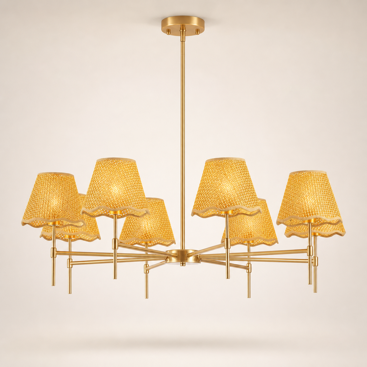 Resto Glow AI product image 2026-08-03 — clean background — 38.6-Inch Gold Farmhouse 8-Light Rattan Chandelier for Restaurant Dining Rooms