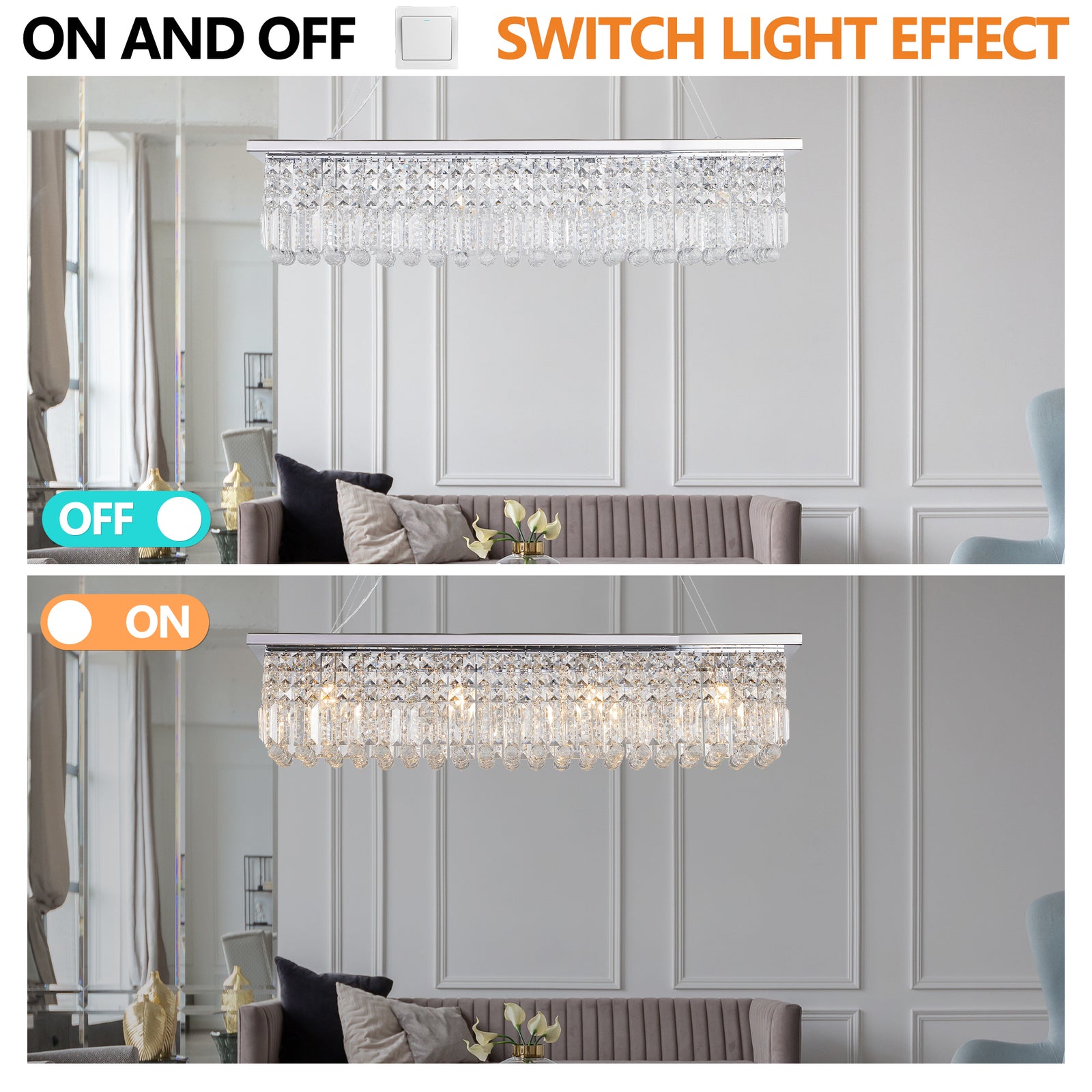 White 8-Light Raindrop Crystal Chandelier for Restaurant Bars and Dining Rooms — view 3