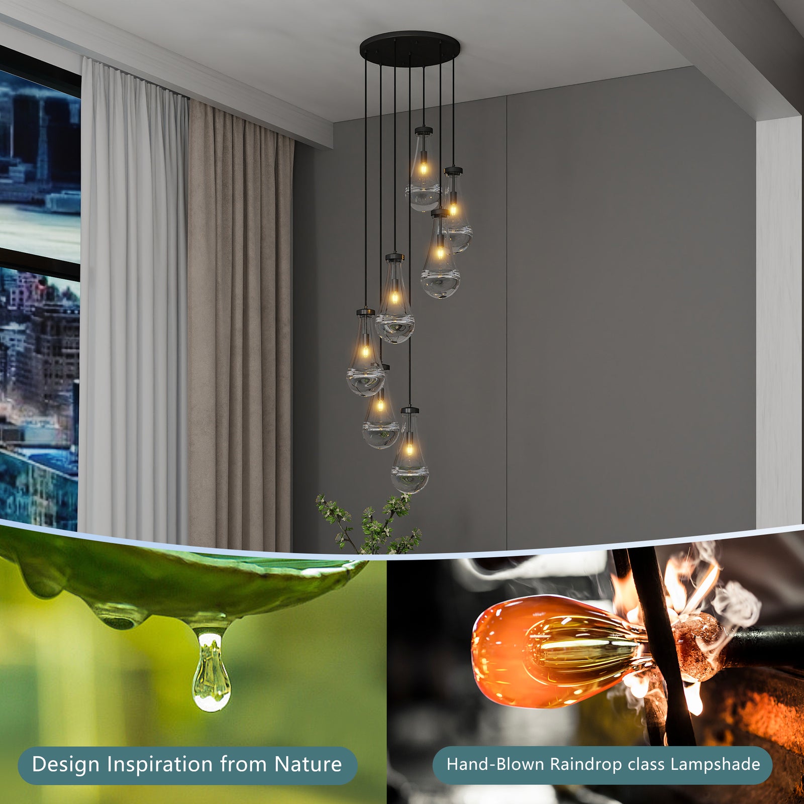 7-Light Black Pendant Chandelier — Restaurant Dining & Bar — view 5