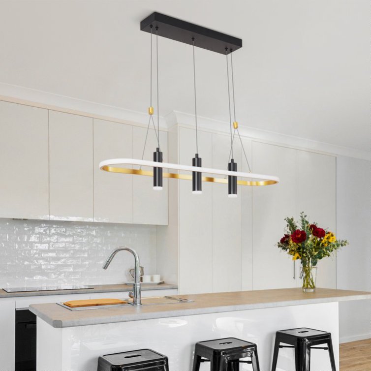 4-Light Black & Gold LED Pendant — Restaurant Dining — view 9