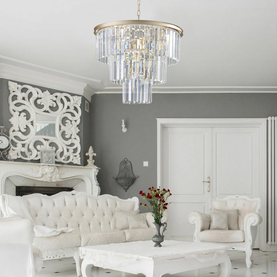 7-Light Gold 3-Tier Crystal Chandelier for Restaurant Dining Rooms — view 5