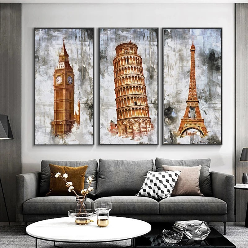 Bedroom Retro Golden Tower Landscape Canvas Painting — view 2