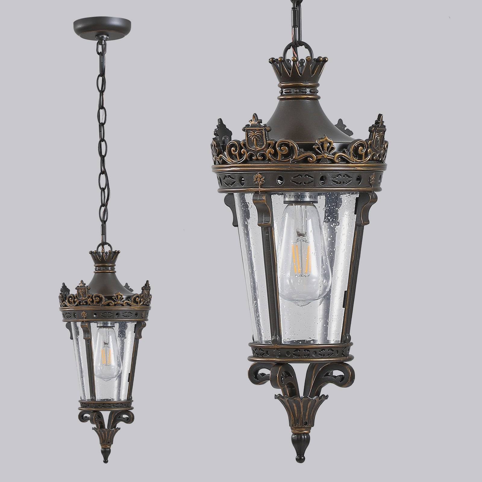 Antique Crown Outdoor Hanging Lantern for Restaurant Patios and Garden Dining — view 4