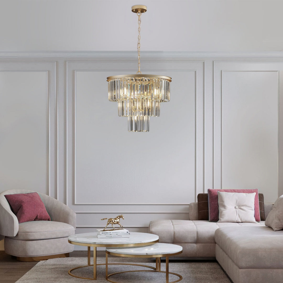 7-Light Gold 3-Tier Crystal Chandelier for Restaurant Dining Rooms — view 8