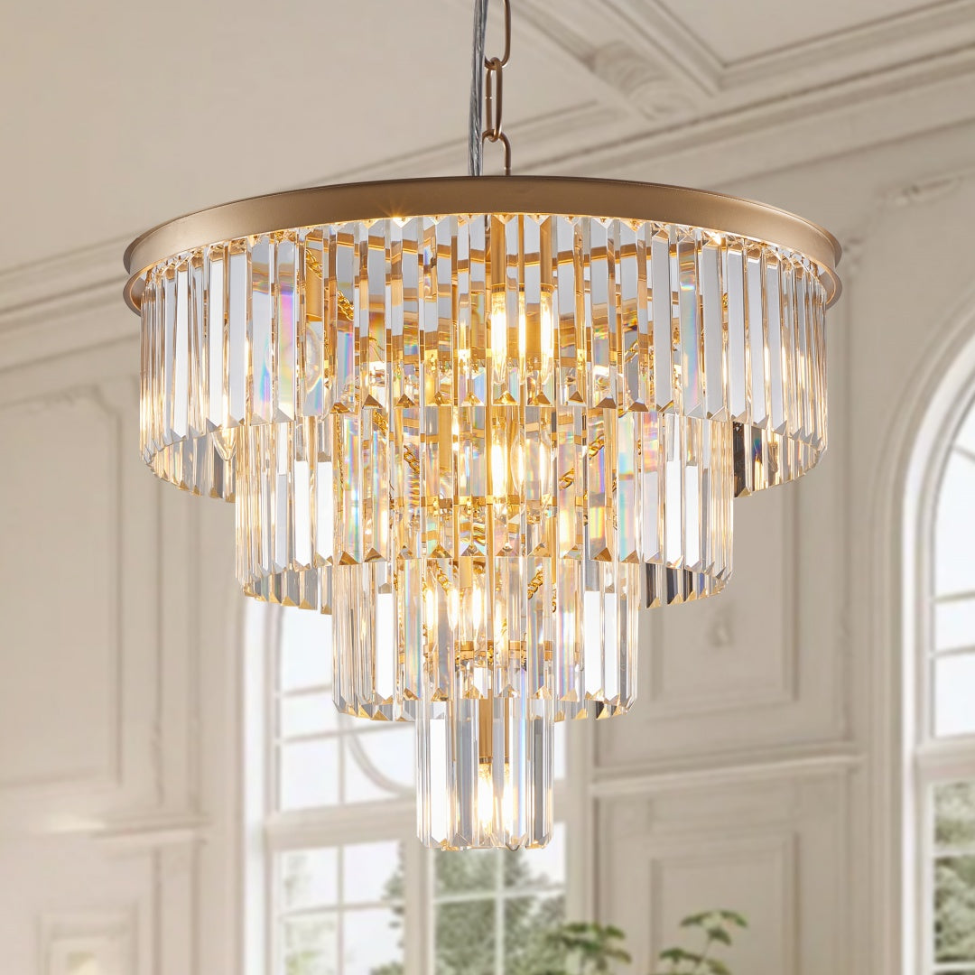 24-Light Four-Tier Golden Crystal Chandelier — Restaurant Dining — view 5