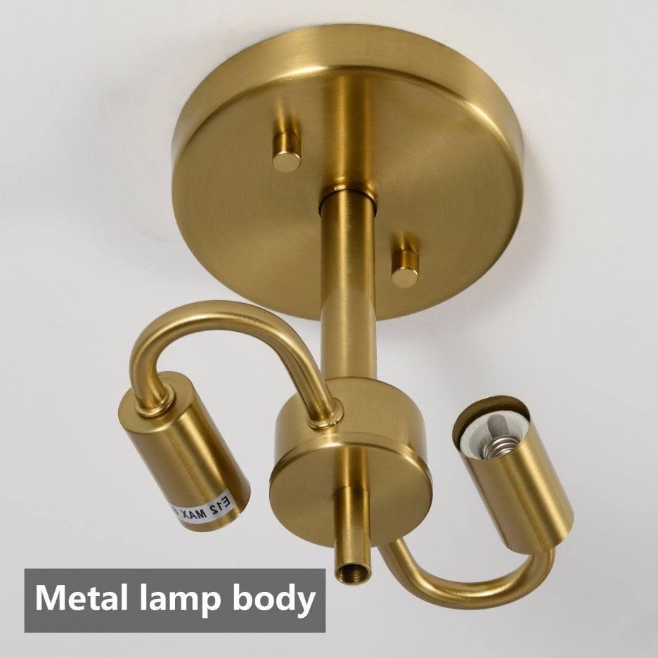 Modern Gold 2-Light Glass Semi-Flush Ceiling Fixture for Restaurant Hallways — view 7