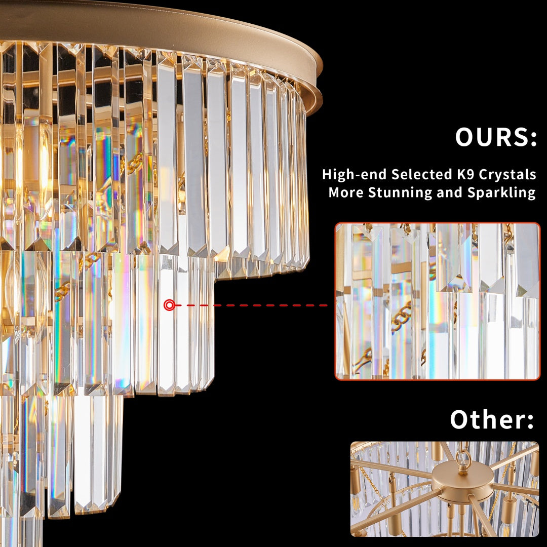 24-Light Four-Tier Golden Crystal Chandelier — Restaurant Dining — view 3