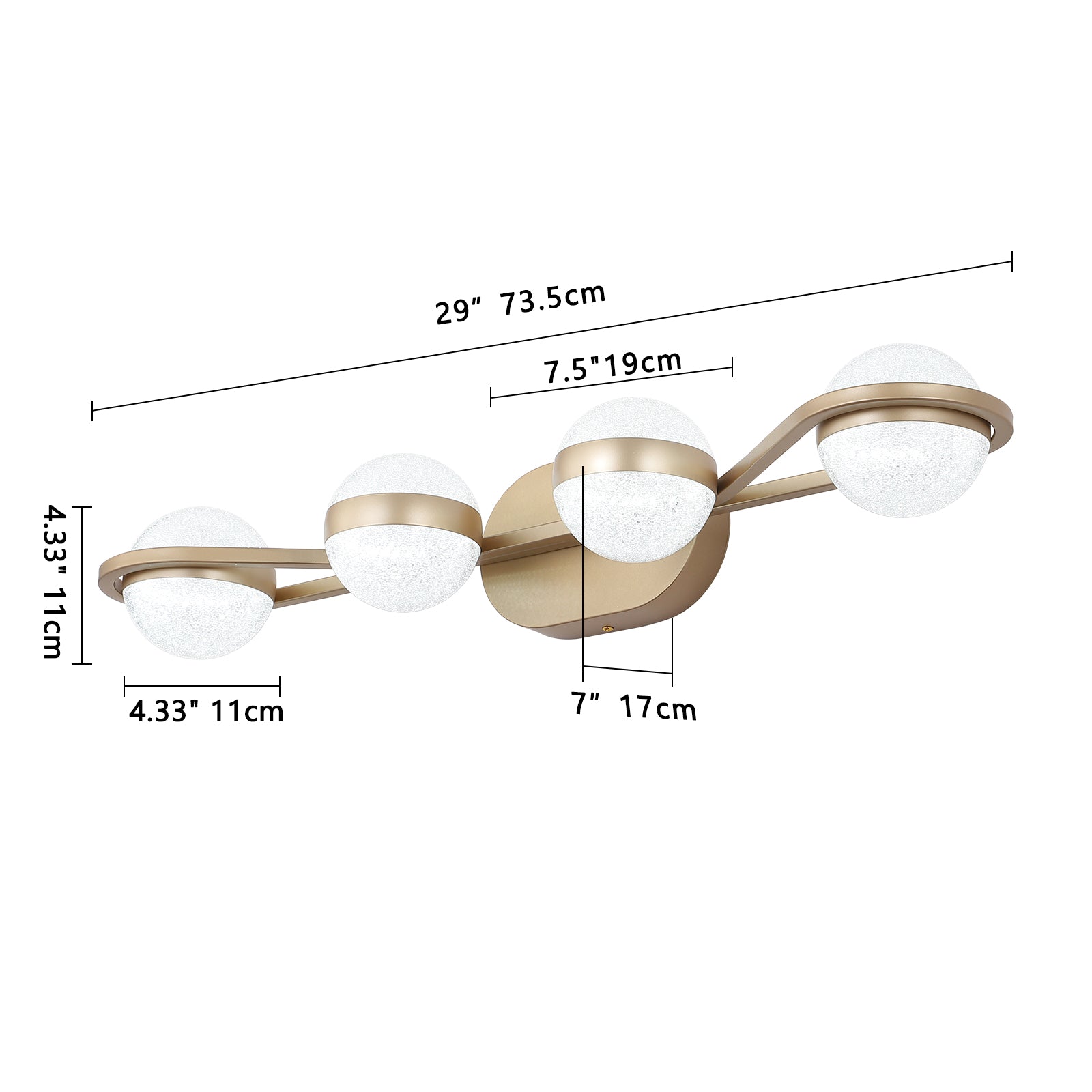 Gold 4-Light Crystal-Sand Vanity Wall Light — Restaurant Restroom — view 9