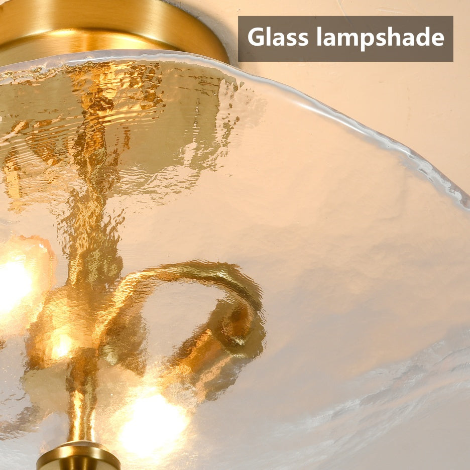 Modern Gold 2-Light Glass Semi-Flush Ceiling Fixture for Restaurant Hallways — view 4