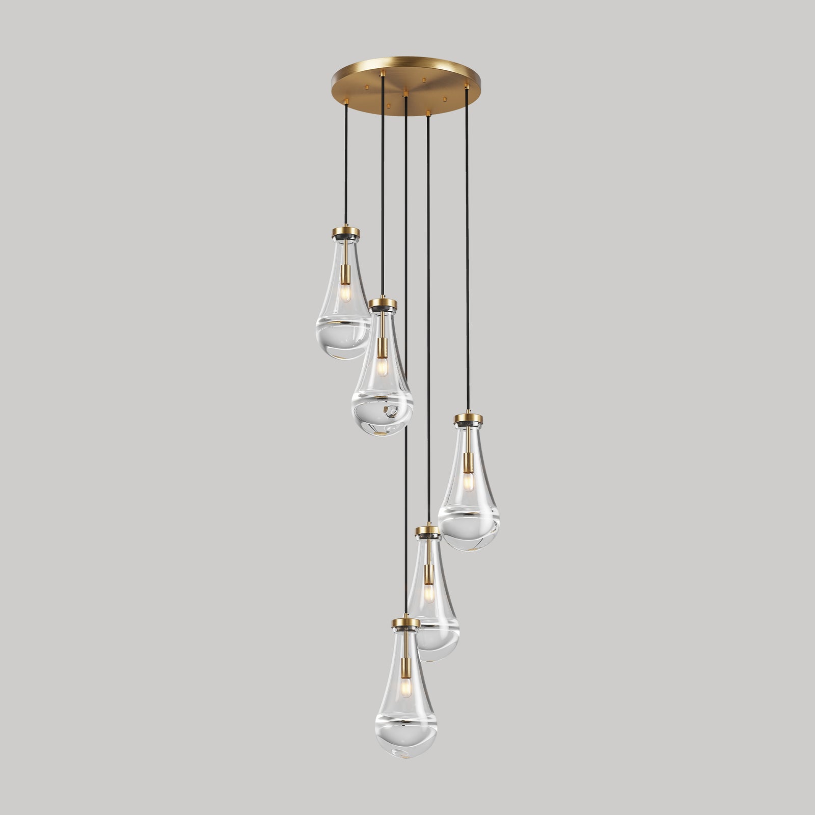 5-Light Brass Cluster Pendant Chandelier — Restaurant Dining — view 7