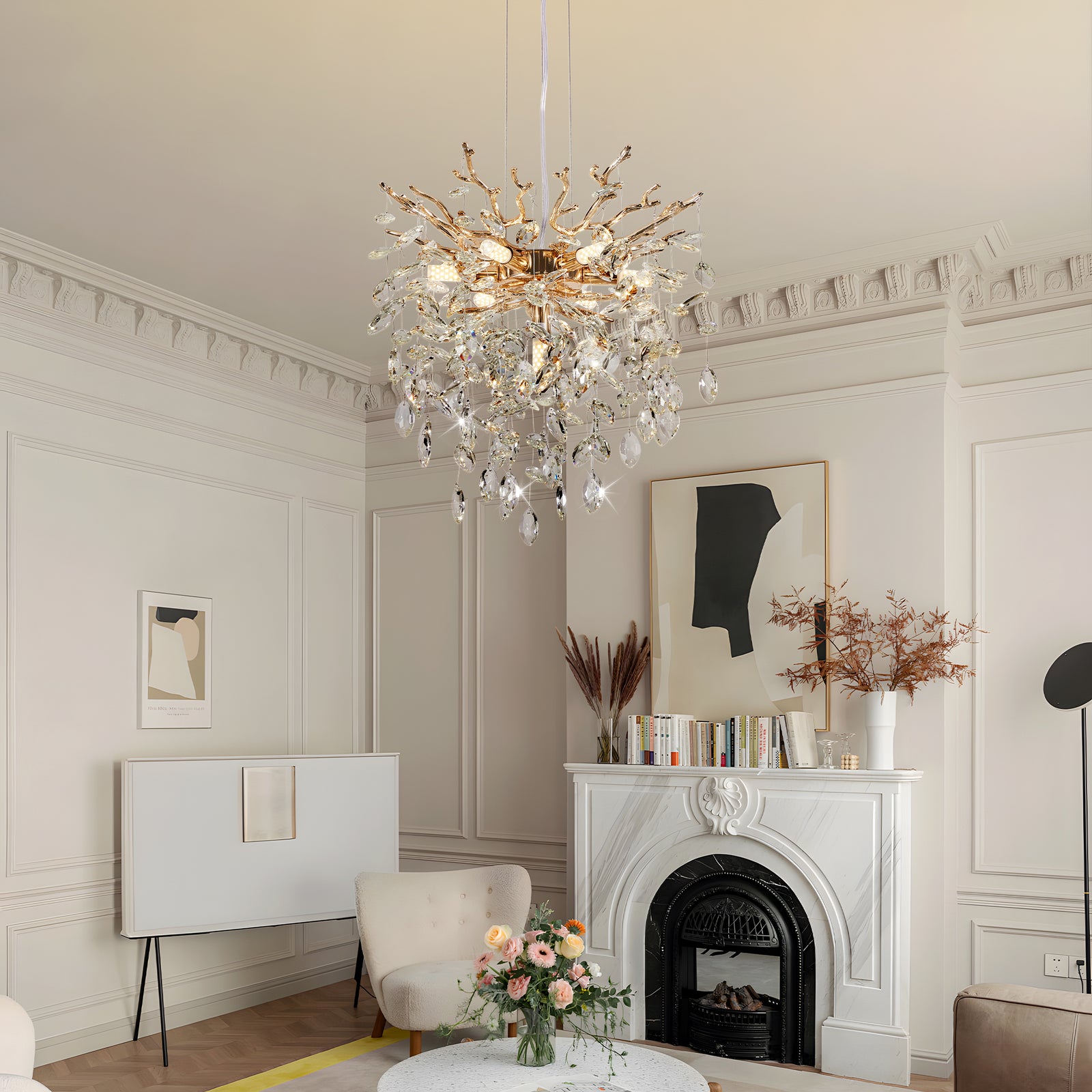 18-Inch Gold Tree-Branch 7-Light Crystal Chandelier for Restaurant Dining Rooms — view 2