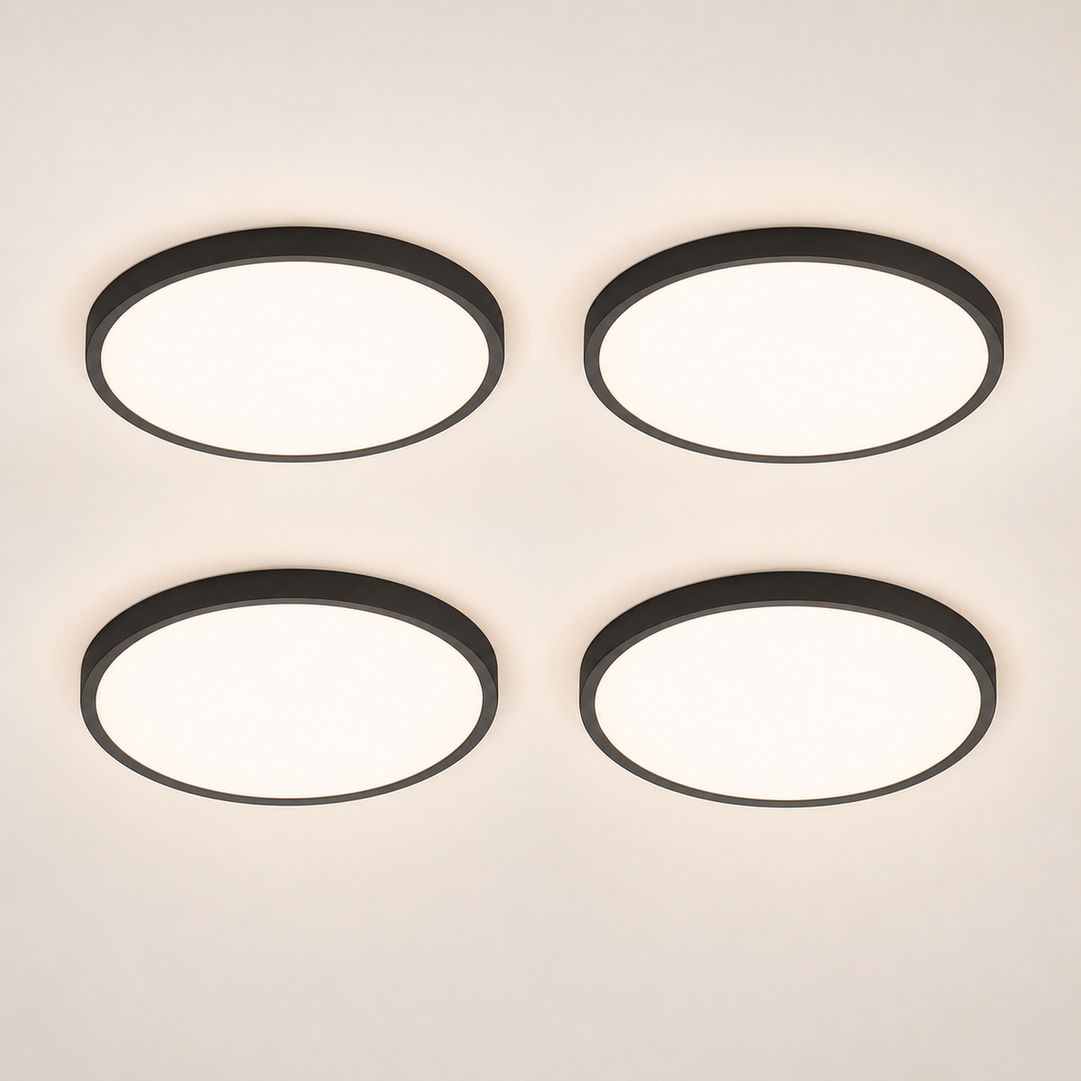 Resto Glow AI product image 2026-08-03 — clean background — 4-Pack Black Dimmable LED Flush-Mount Ceiling Lights for Restaurant Dining Areas