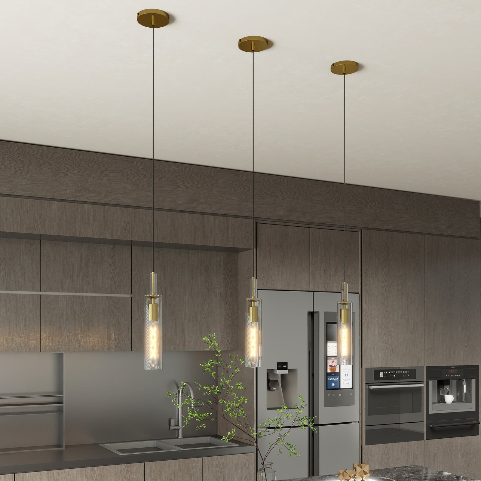 3-Pack Gold Pendant Lights with Clear Glass for Restaurant Dining Tables — view 6