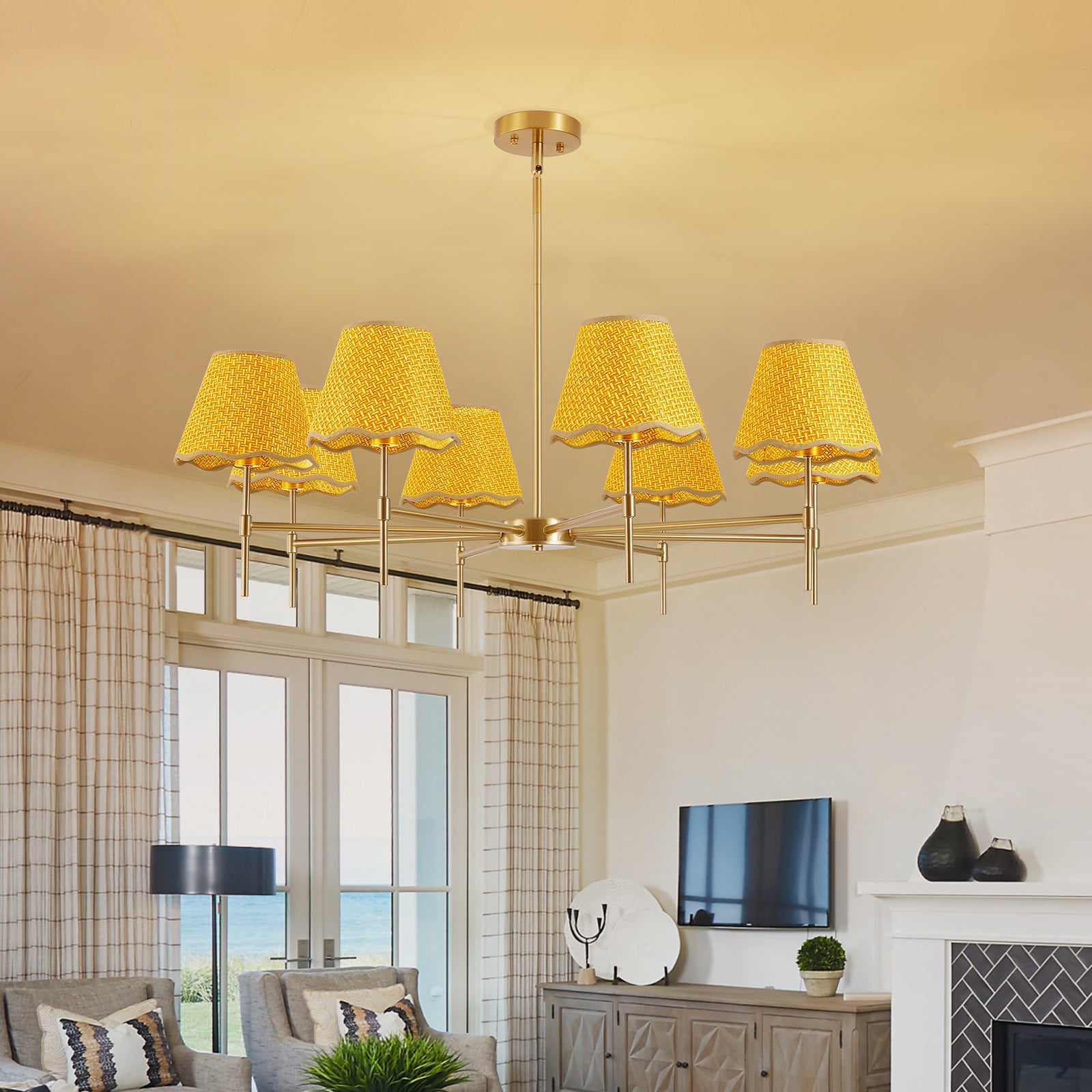 38.6-Inch Gold Farmhouse 8-Light Rattan Chandelier for Restaurant Dining Rooms — view 2