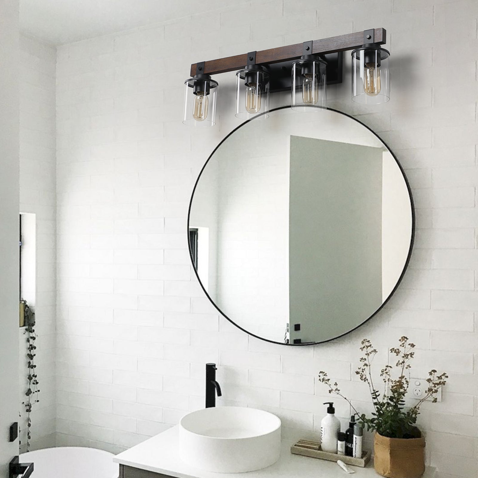 Rustic 4-Light Glass and Wood Vanity Sconce for Restaurant Restrooms — view 8