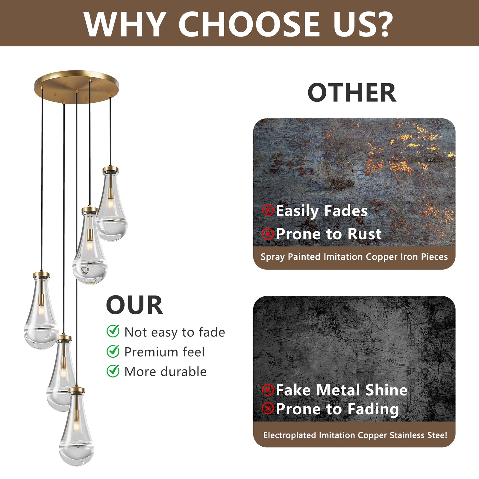 5-Light Brass Cluster Pendant Chandelier — Restaurant Dining — view 3