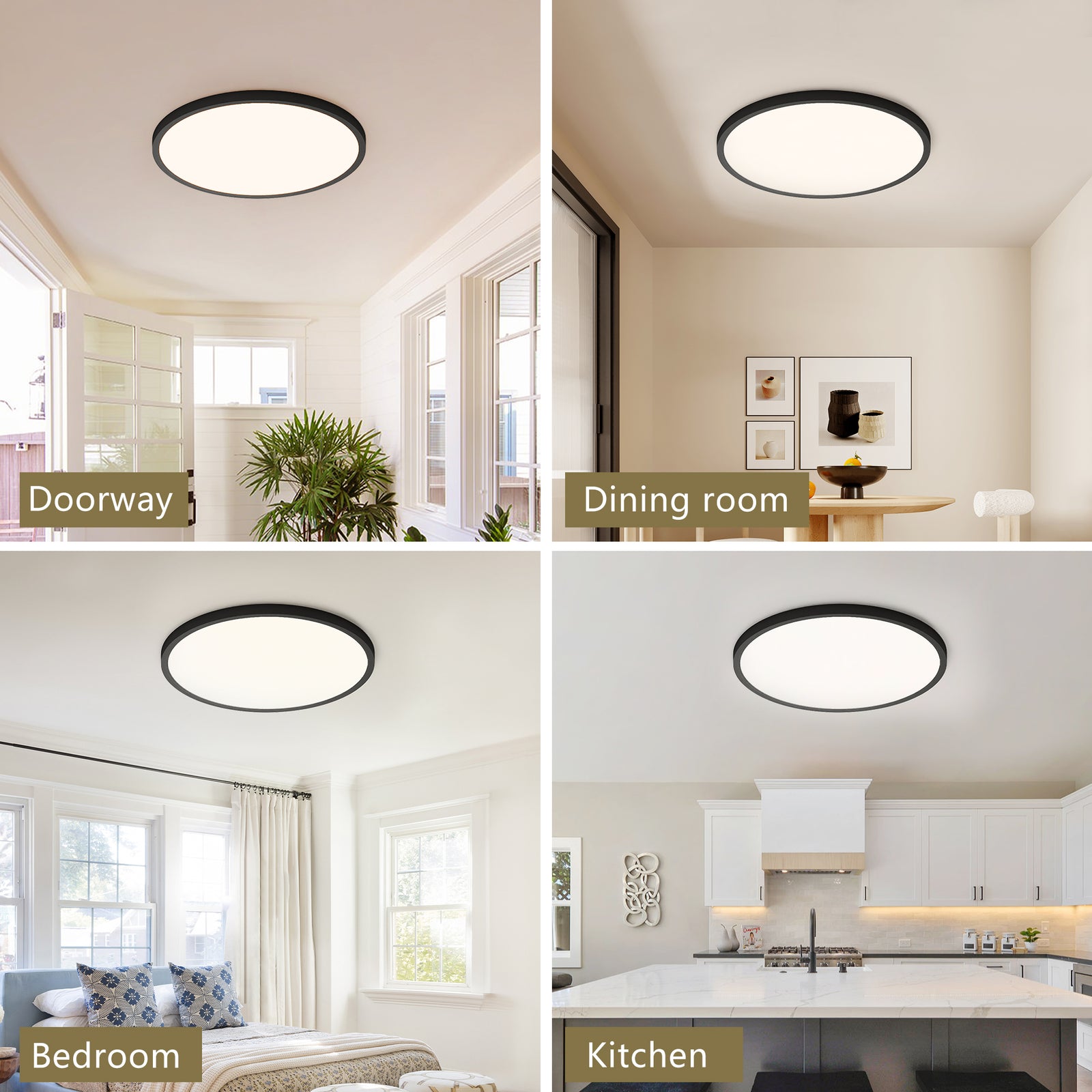4-Pack Black Dimmable LED Flush-Mount Ceiling Lights for Restaurant Dining Areas — view 6