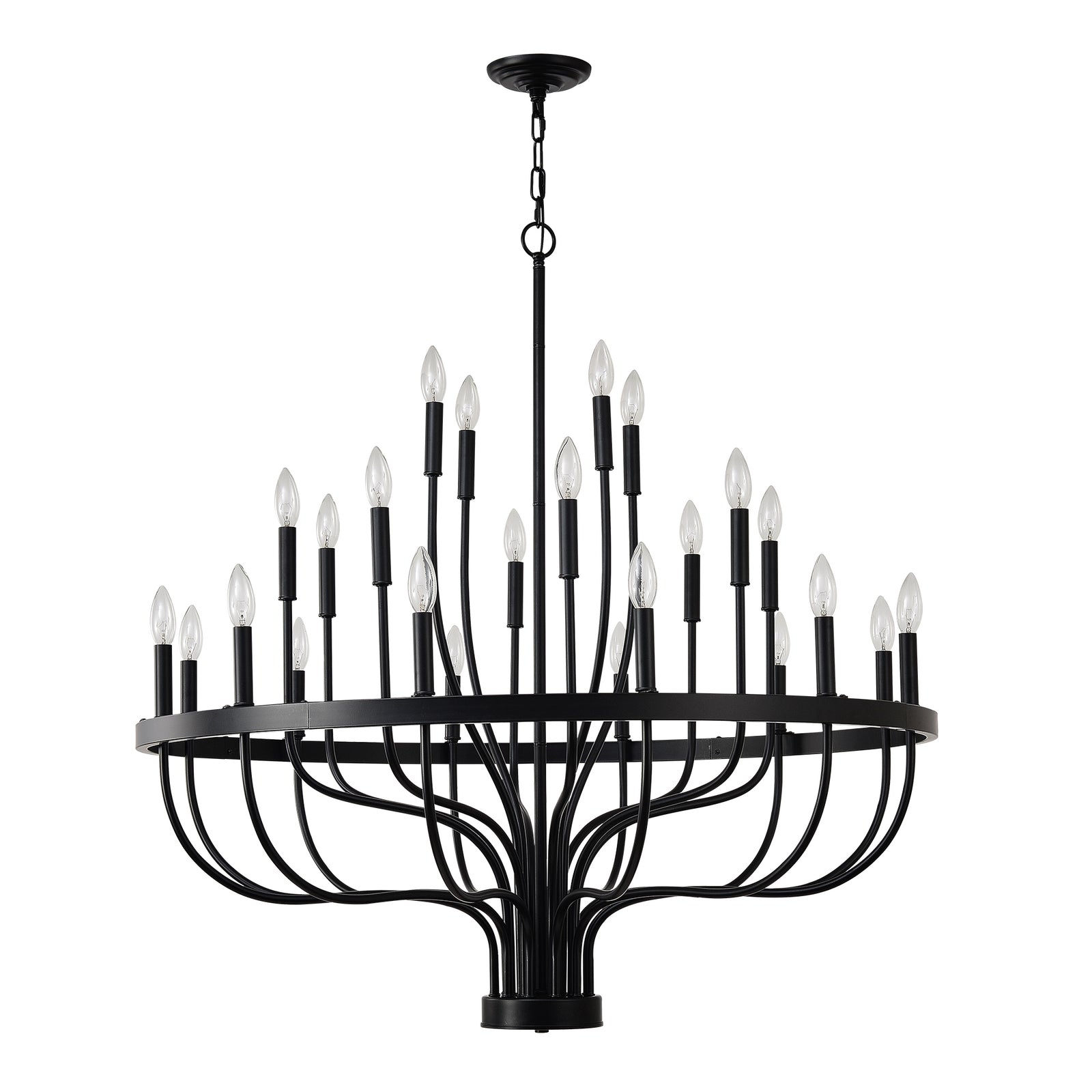 Matte Black 24-Light Chandelier — Industrial Dining Room Feature — view 10