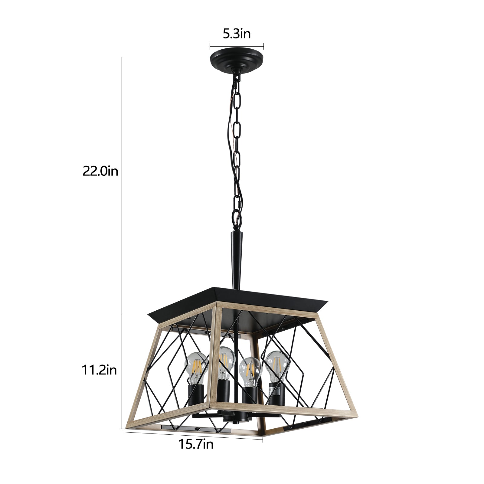 Oak Finish 4-Light Cage Pendant for Restaurant Tables and Bar Counters — view 7