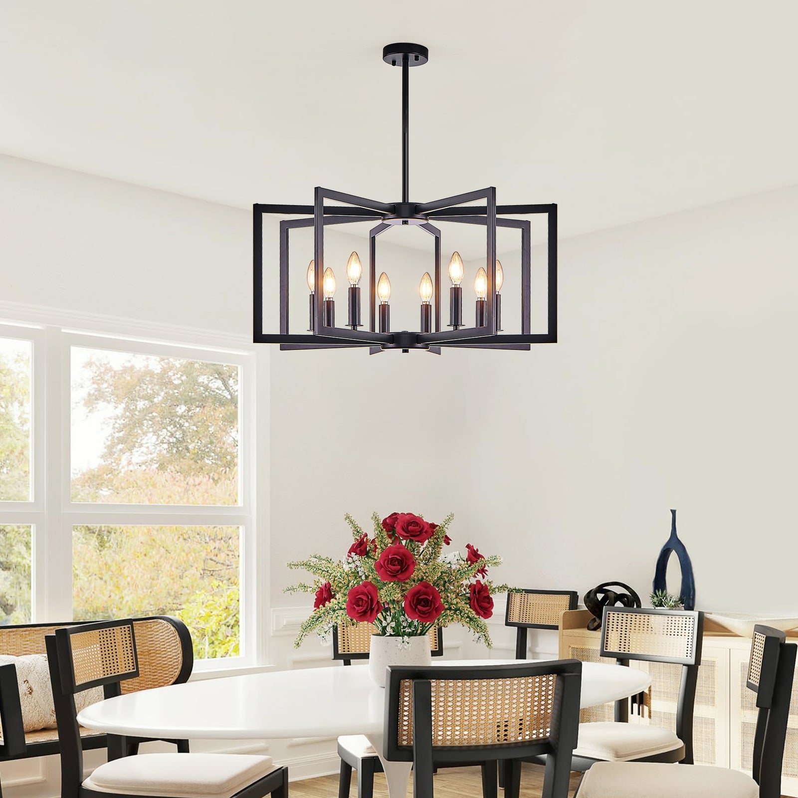 Eight-Light Black Geometric Metal Chandelier for Restaurant Dining Tables, Lounge Seating, and Statement Interior Illumination — view 4