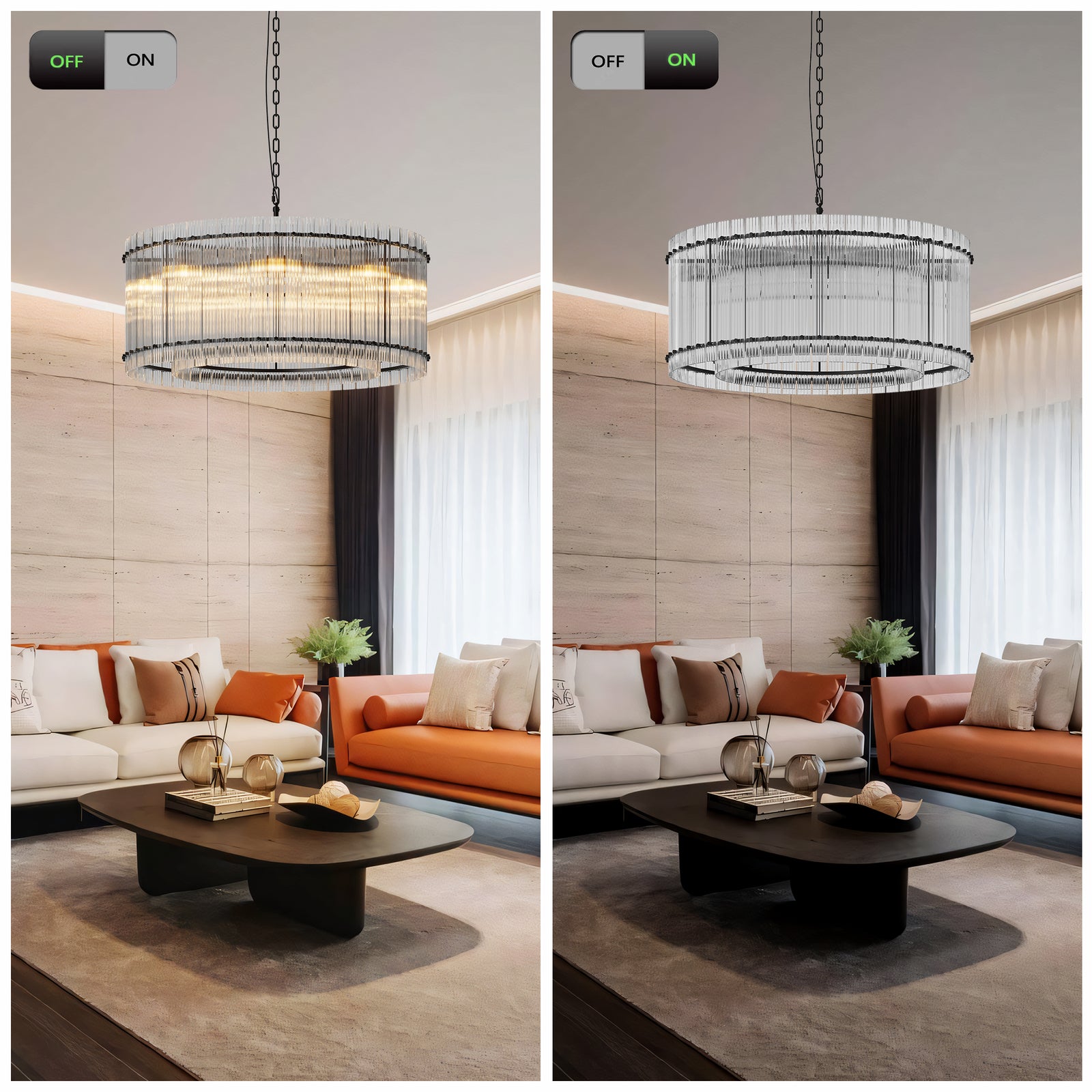 Modern Black Round Water-Ripple Crystal Chandelier for Restaurant Dining Rooms — view 4
