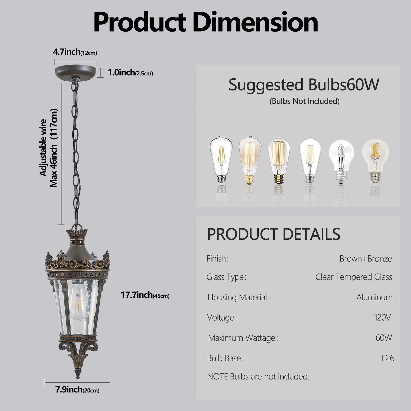 Antique Crown Outdoor Hanging Lantern for Restaurant Patios and Garden Dining — view 7
