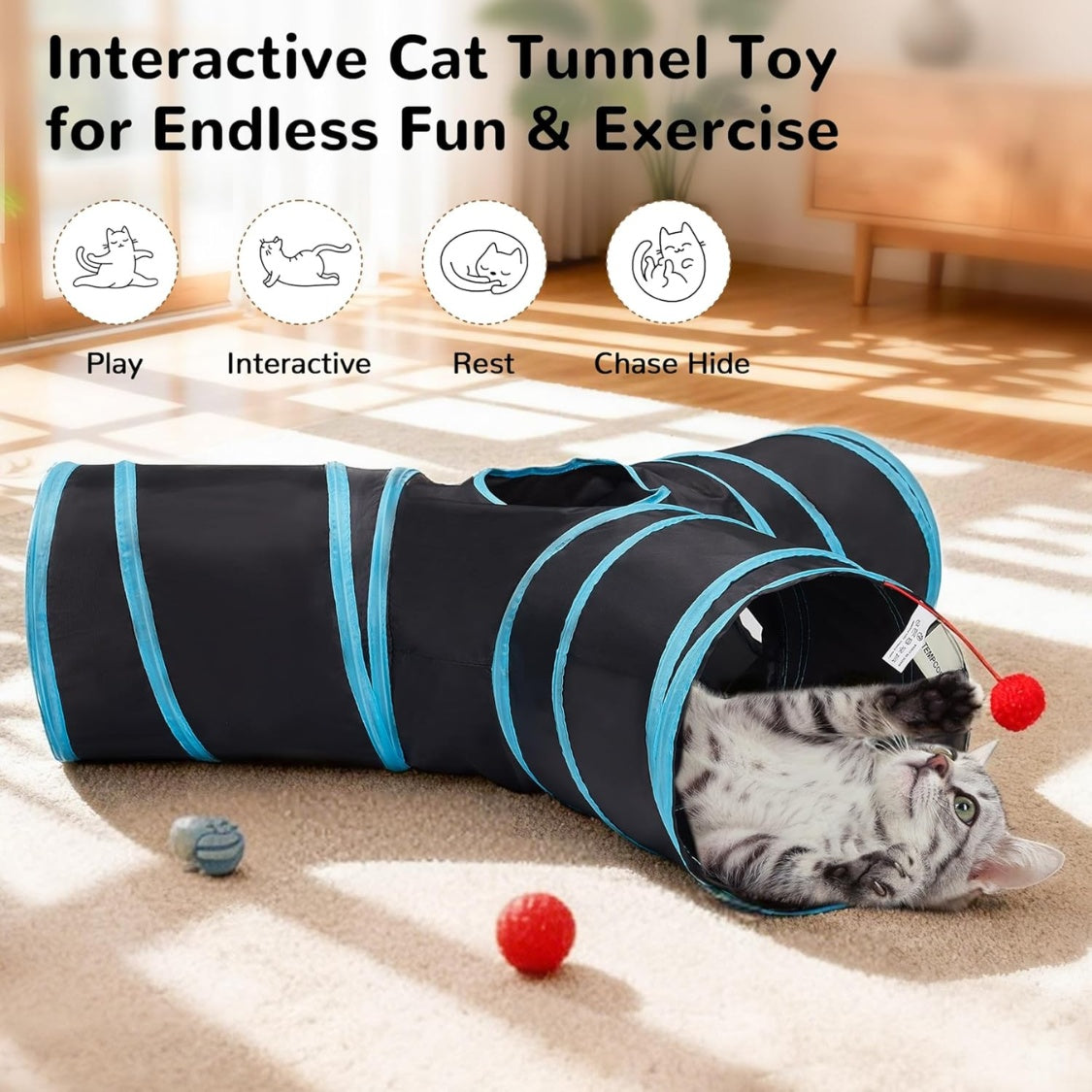 Three-Way Collapsible Activity Tunnel for Cat Cafés, Adoption Lounges, and Indoor Enrichment Rooms — view 10
