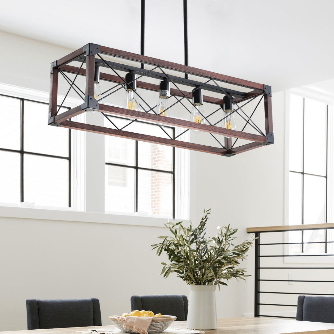 32-Inch Red-Wood Farmhouse Pendant — Restaurant Dining — view 1