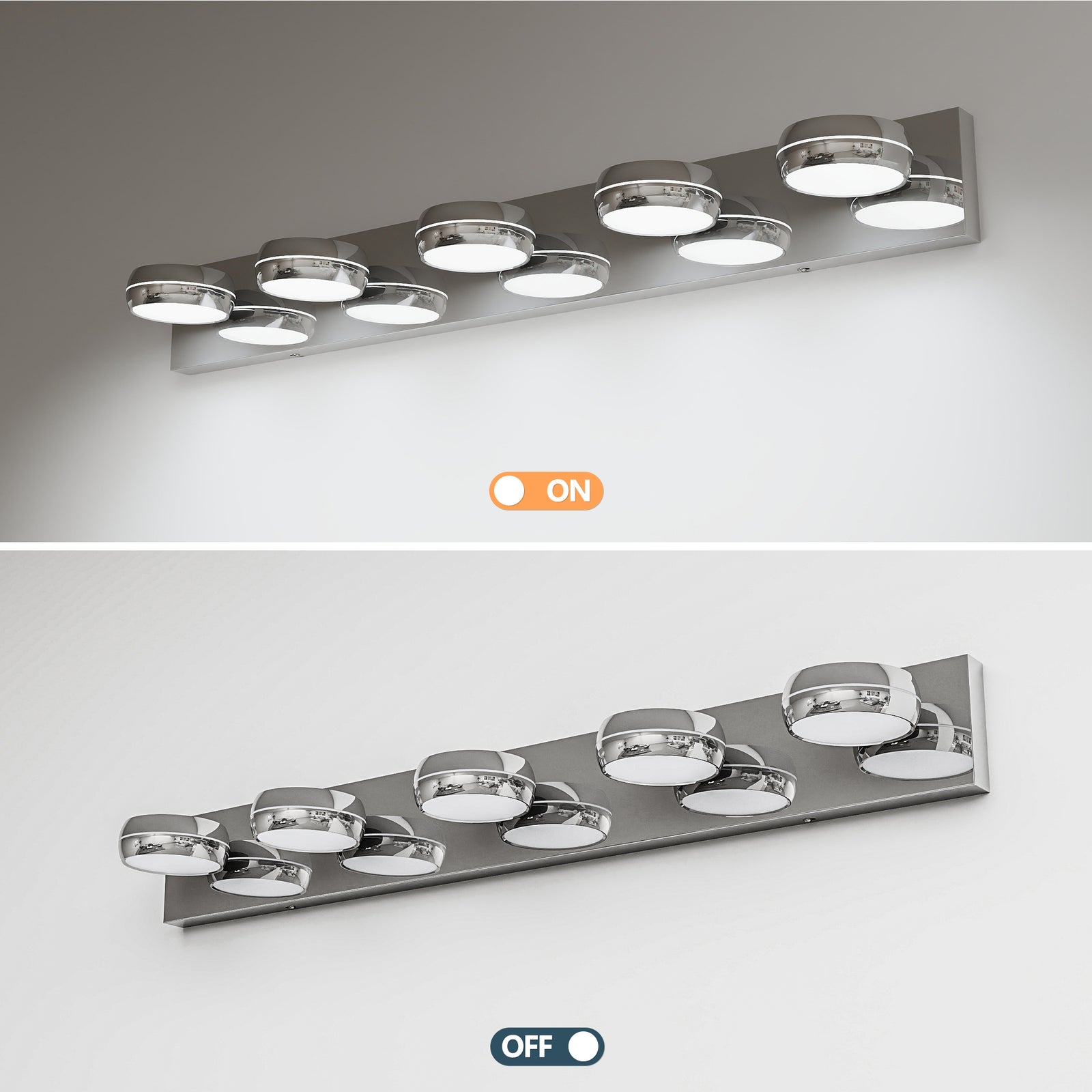 35-Inch Chrome 5-Light LED Vanity Bar for Restaurant Restrooms and Bar Mirrors — view 7