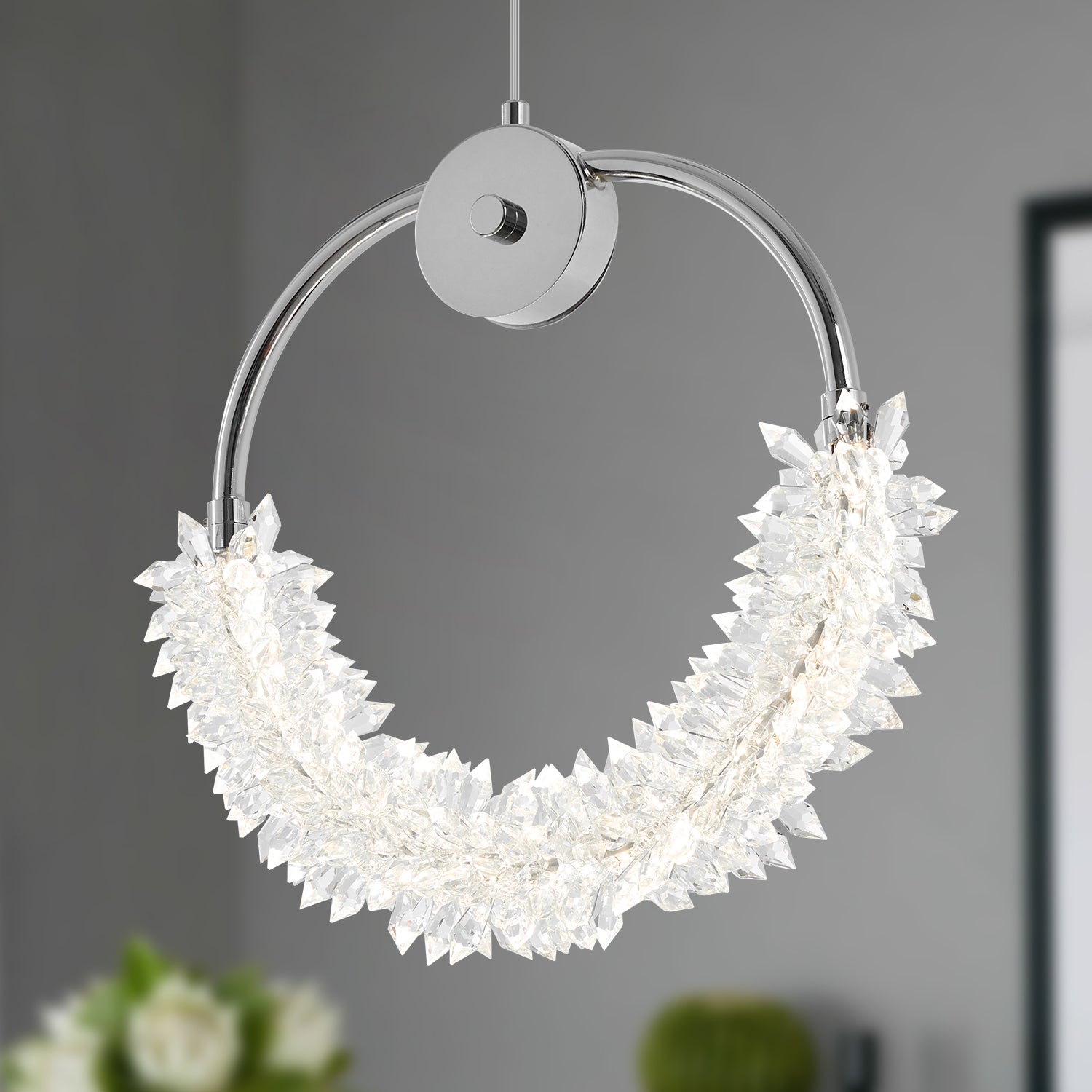 Crystal LED Hanging Bar Chandelier — Restaurant Lounge — view 1