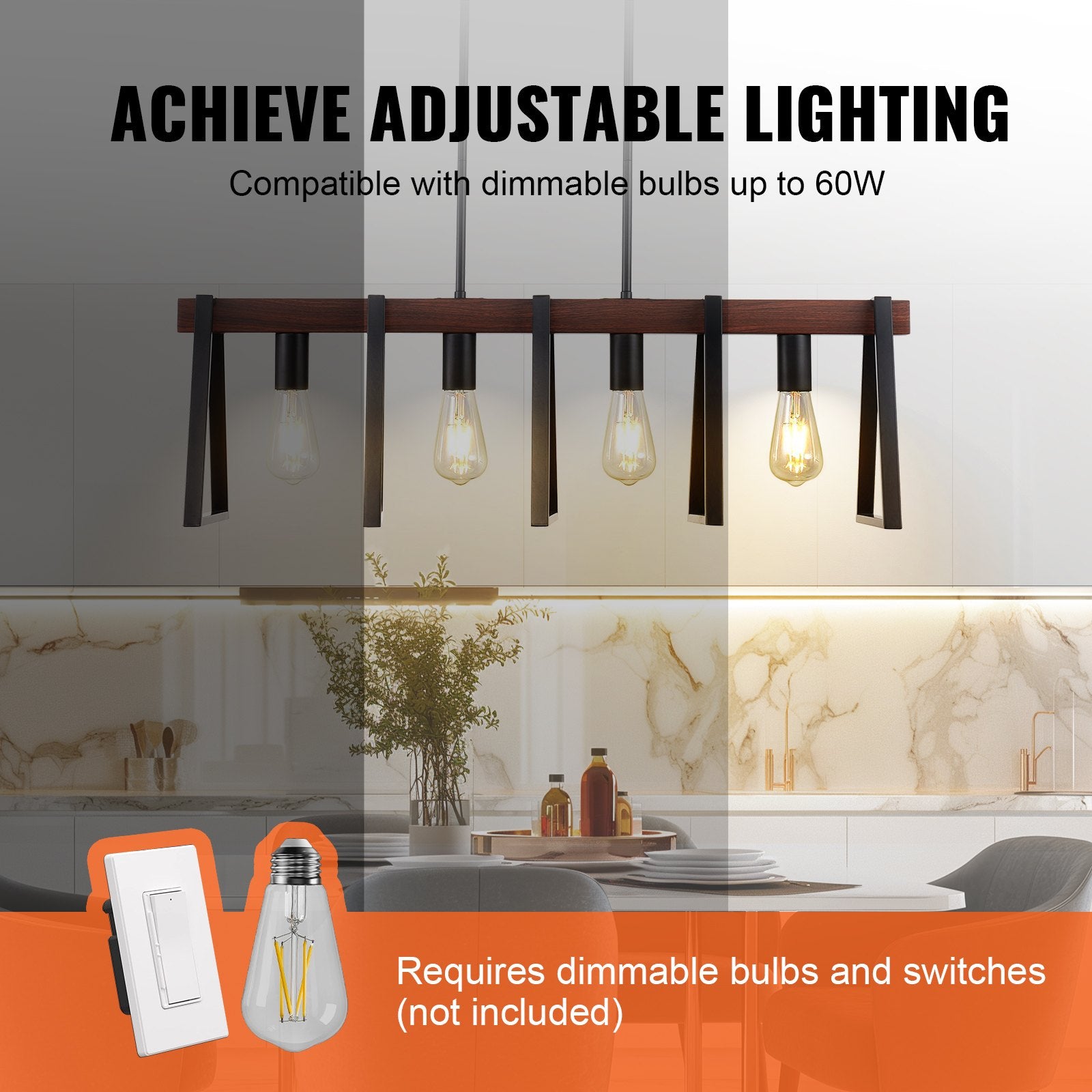 4-Light Adjustable Kitchen Island Pendant — Restaurant Dining — view 3