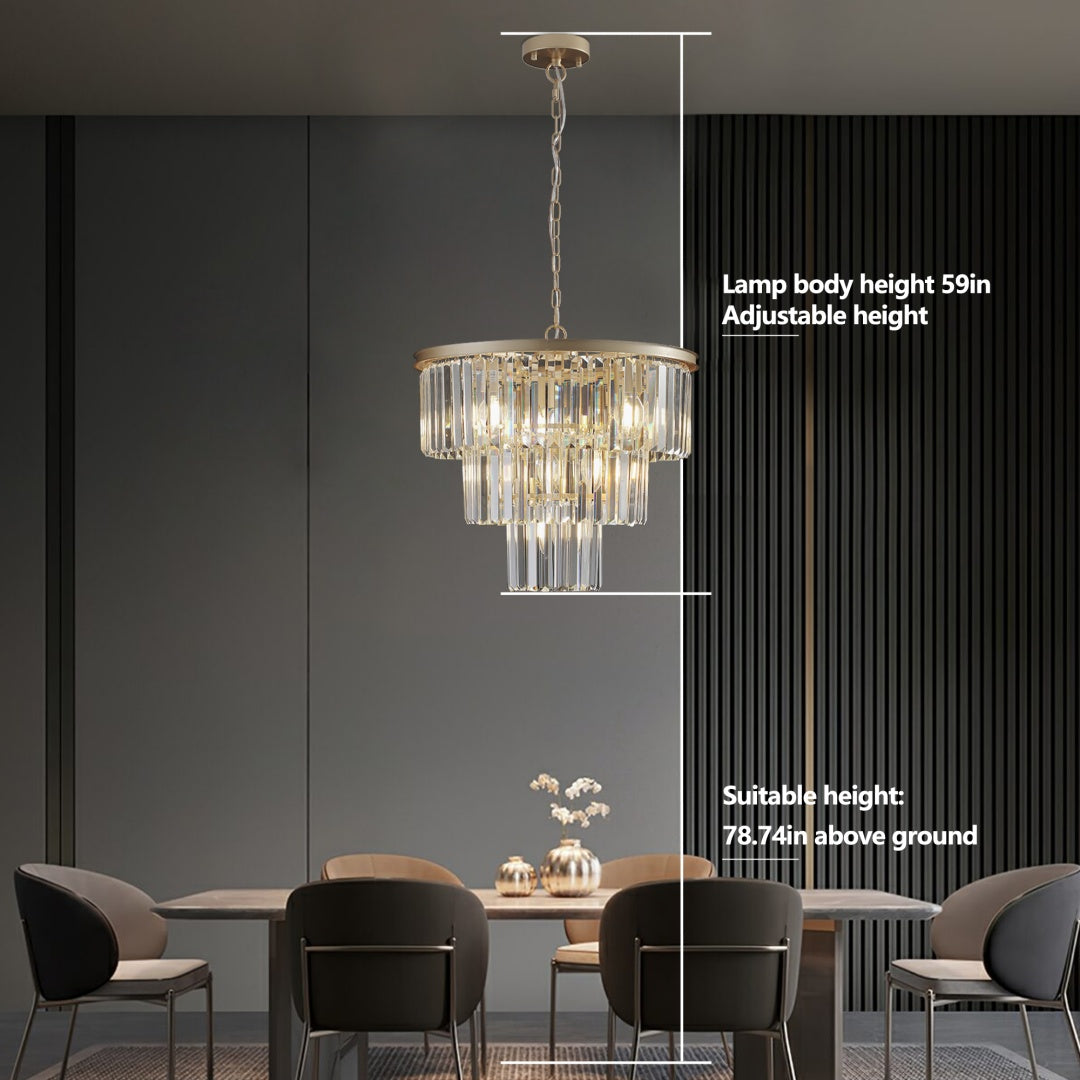 7-Light Gold 3-Tier Crystal Chandelier for Restaurant Dining Rooms — view 2