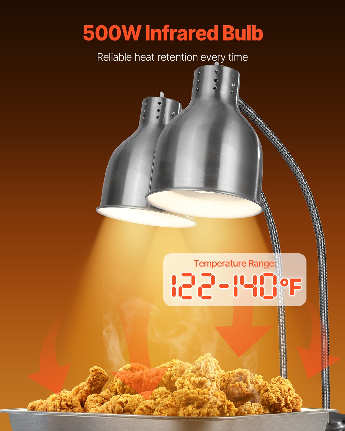 Silver 2-Head Commercial Food Heat Lamp — Restaurant Buffet — view 2