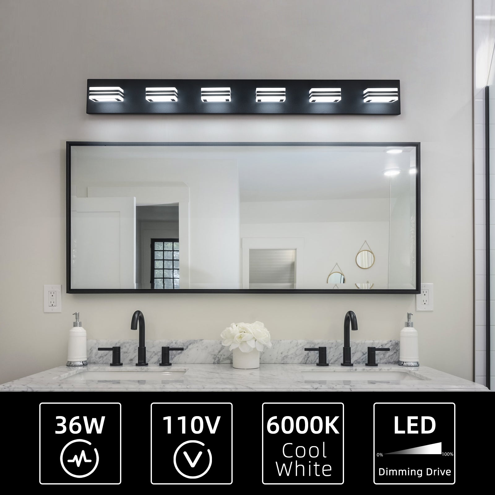 39-Inch Black 6-Light LED Vanity Fixture for Restaurant Restrooms and Mirrors — view 3