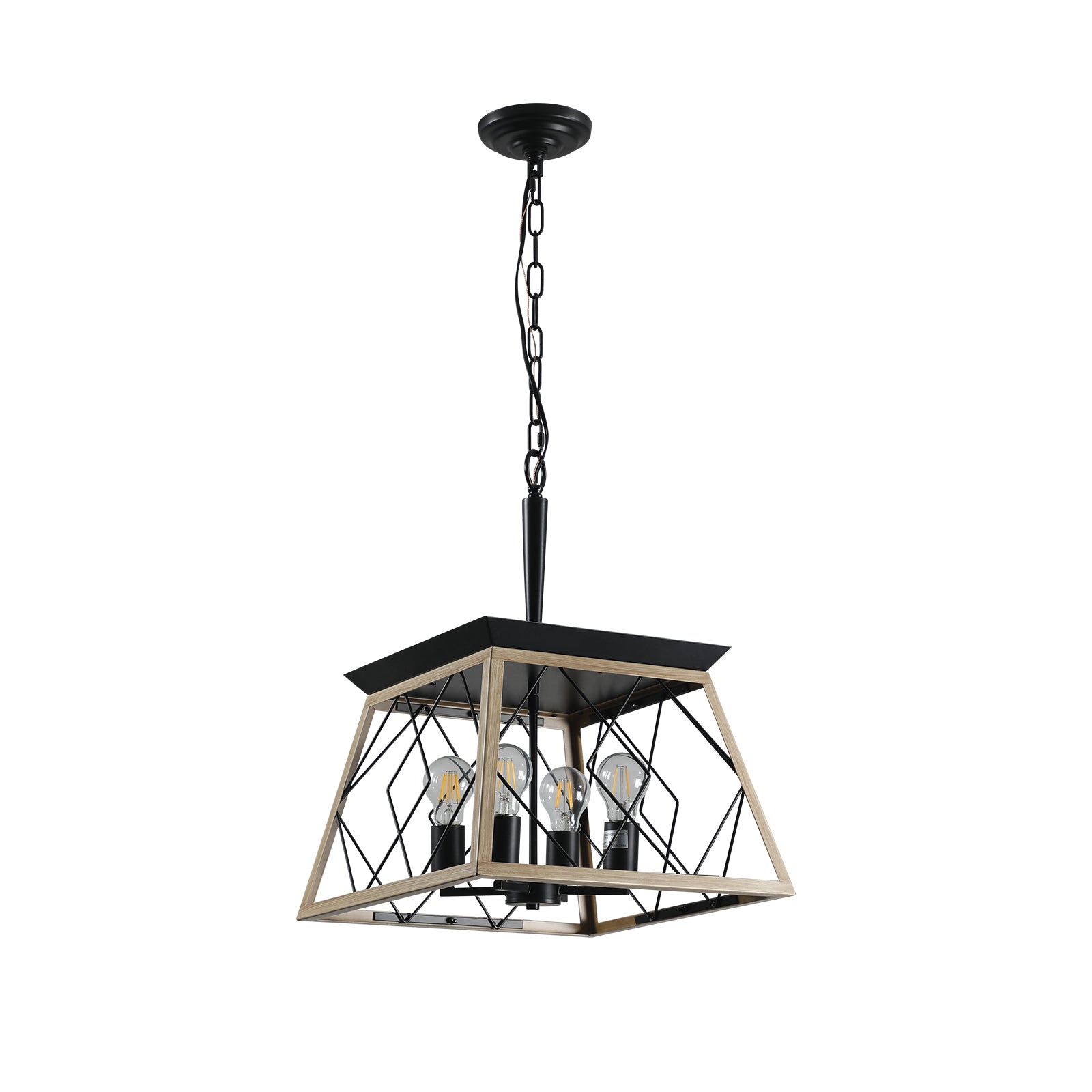 Oak Finish 4-Light Cage Pendant for Restaurant Tables and Bar Counters — view 3
