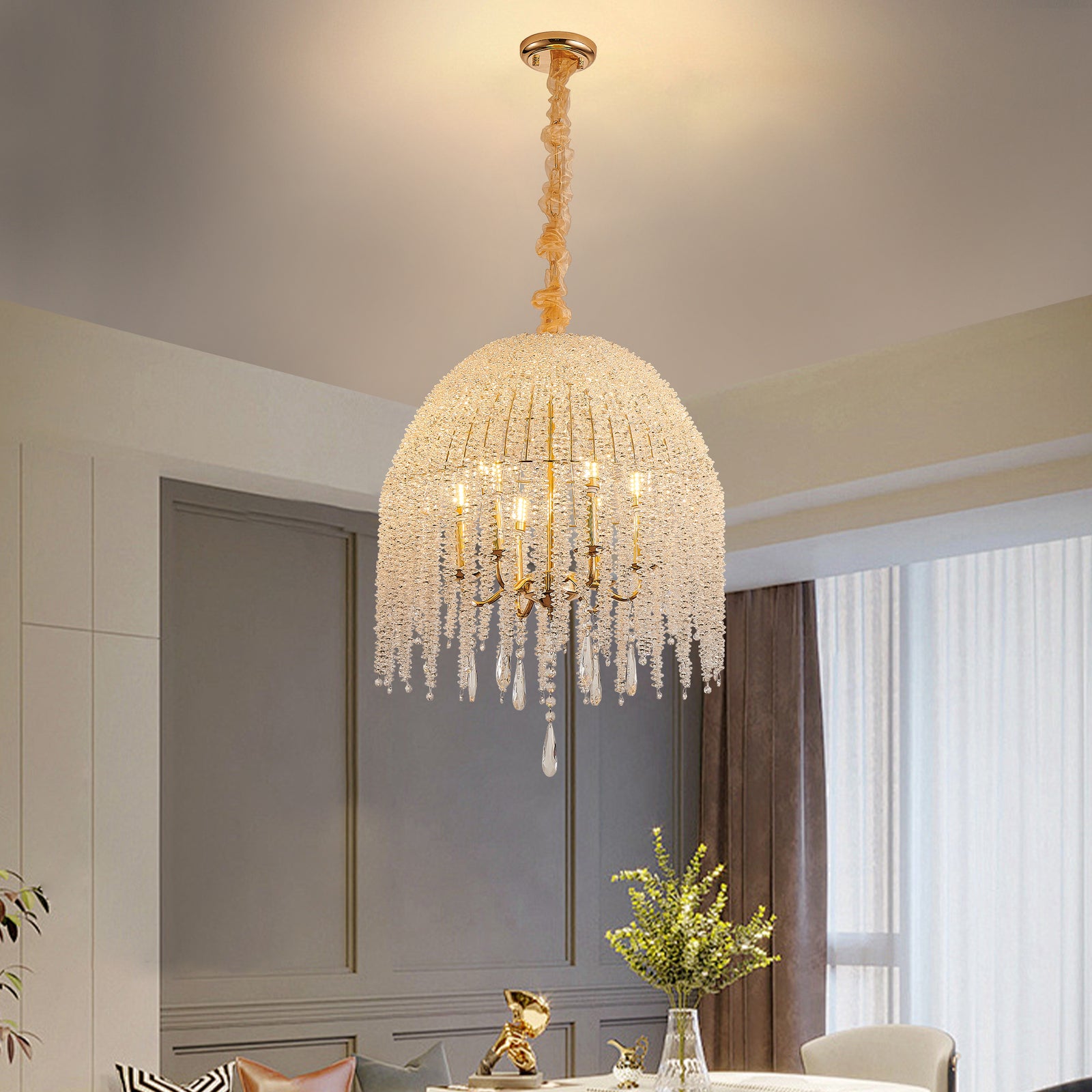 20-Inch Gold 6-Light K9 Crystal Waterfall Chandelier for Restaurant Dining Areas — view 3