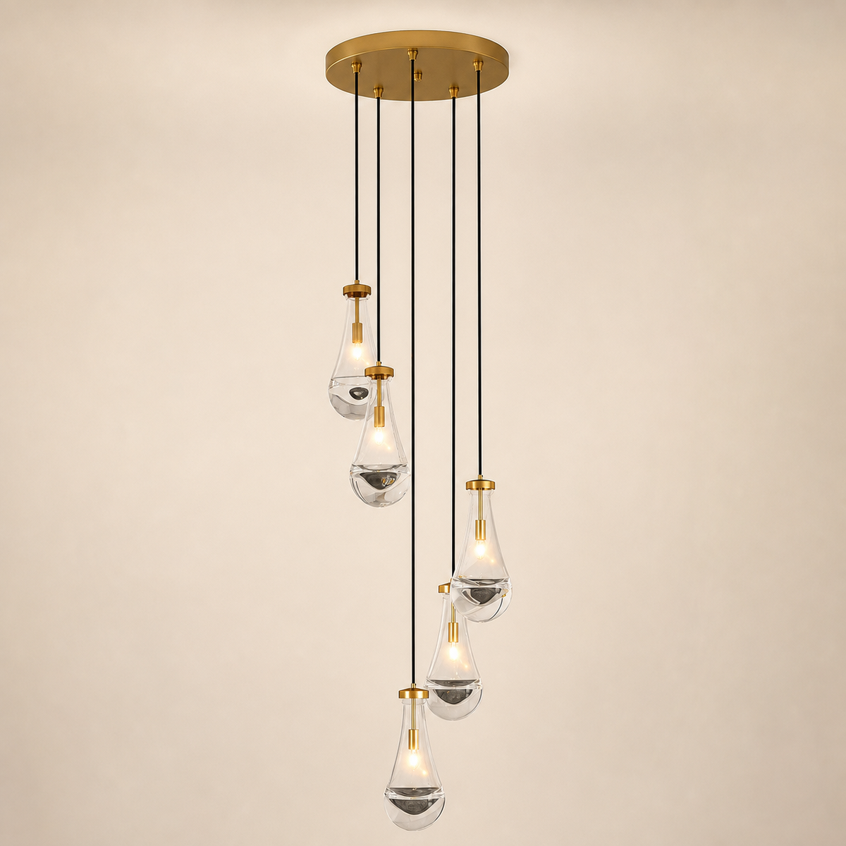Resto Glow AI product image 2026-08-03 — clean background — 5-Light Brass Cluster Pendant Chandelier — Restaurant Dining