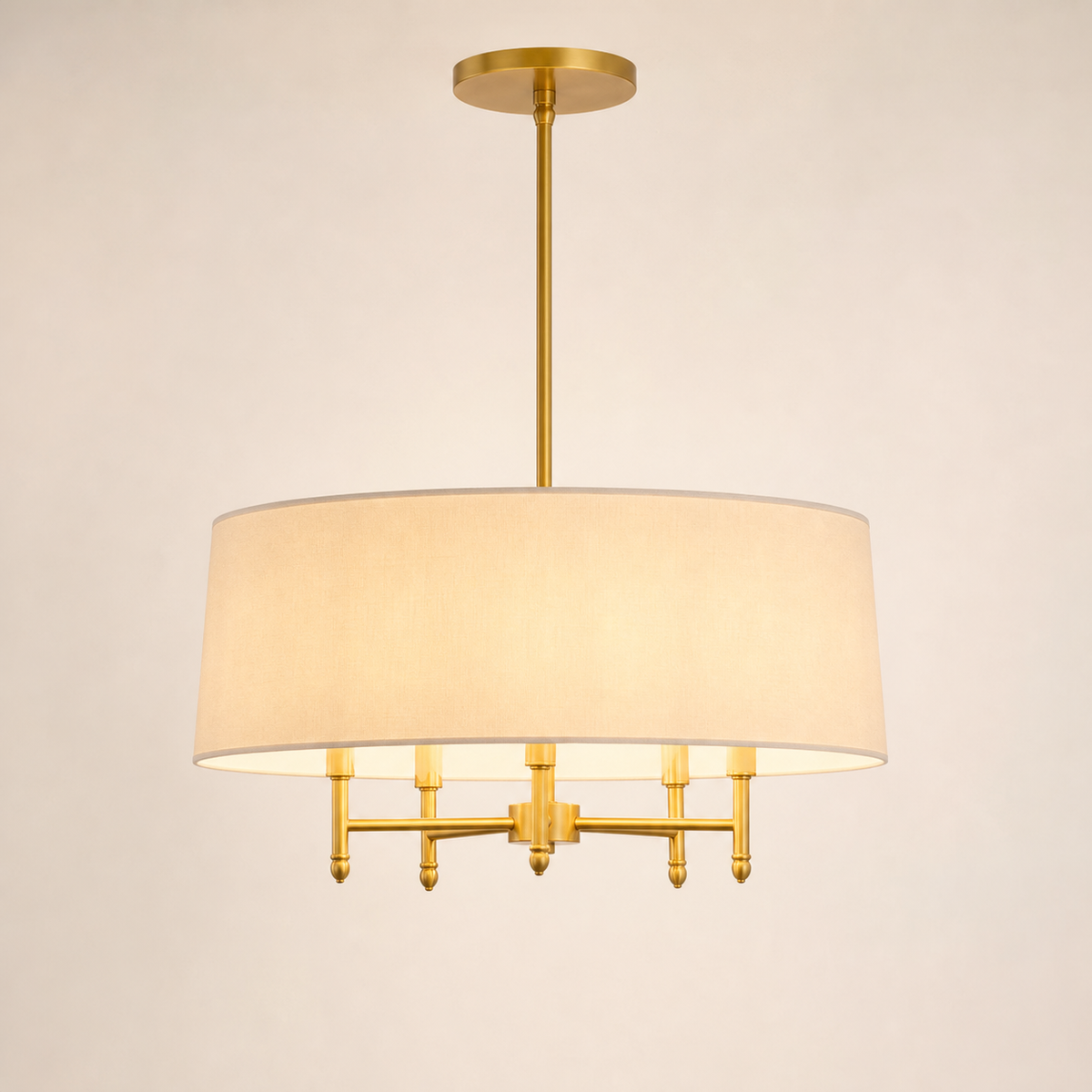 Resto Glow AI product image 2026-08-03 — clean background — 5-Light Gold Drum Shade Chandelier — Restaurant Dining Room