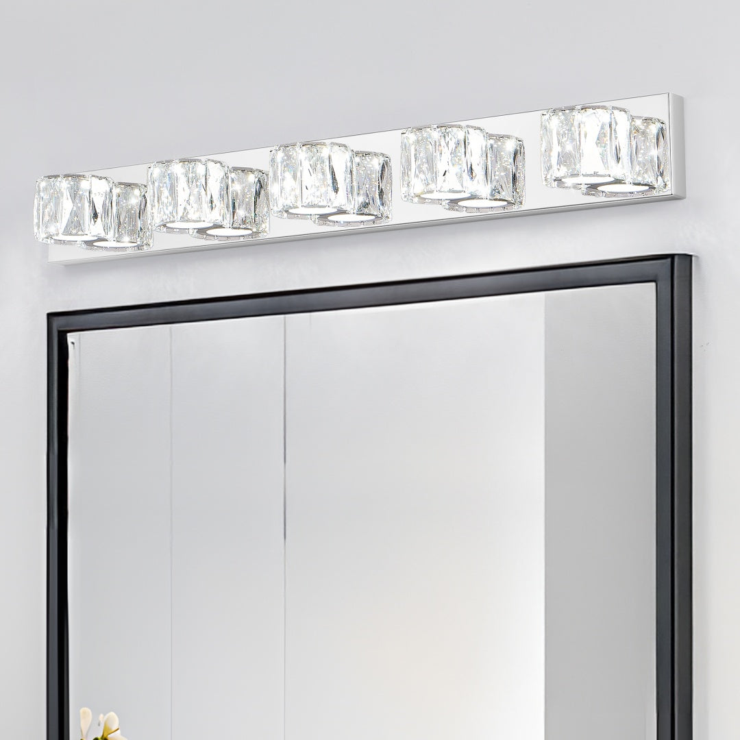 Chrome 5-Light LED Crystal Wall Sconce for Restaurant Restrooms and Hallways — view 6