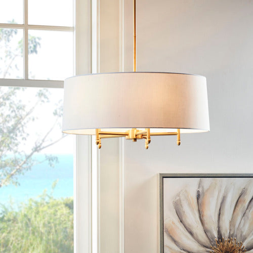 5-Light Gold Drum Shade Chandelier — Restaurant Dining Room — view 6