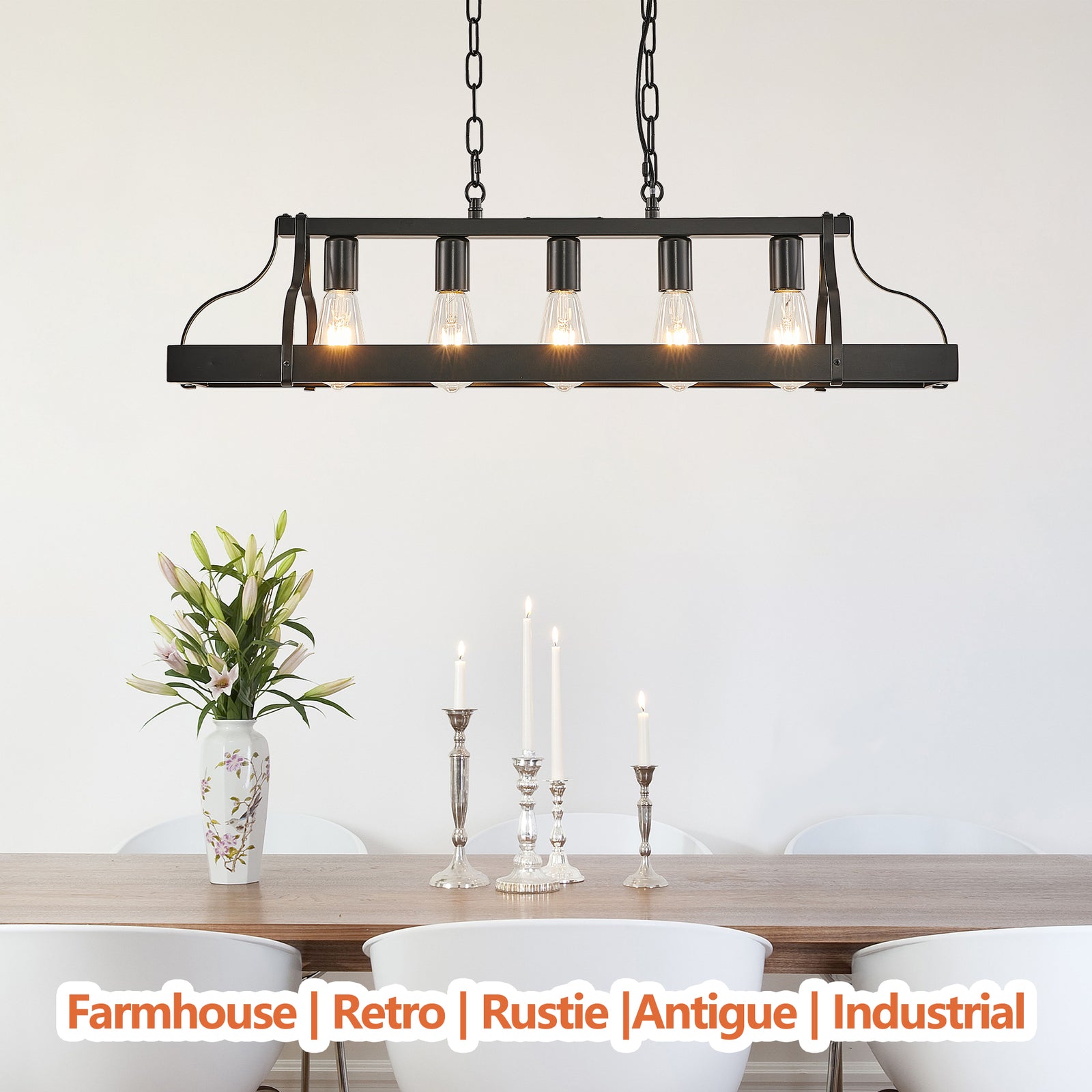 Matte Black 5-Light Linear Pendant — Restaurant Dining Room — view 5