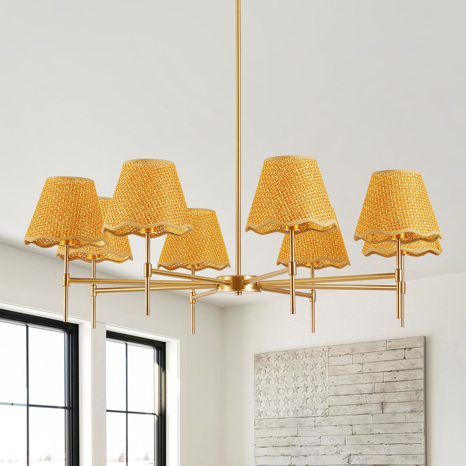 38.6-Inch Gold Farmhouse 8-Light Rattan Chandelier for Restaurant Dining Rooms — view 1