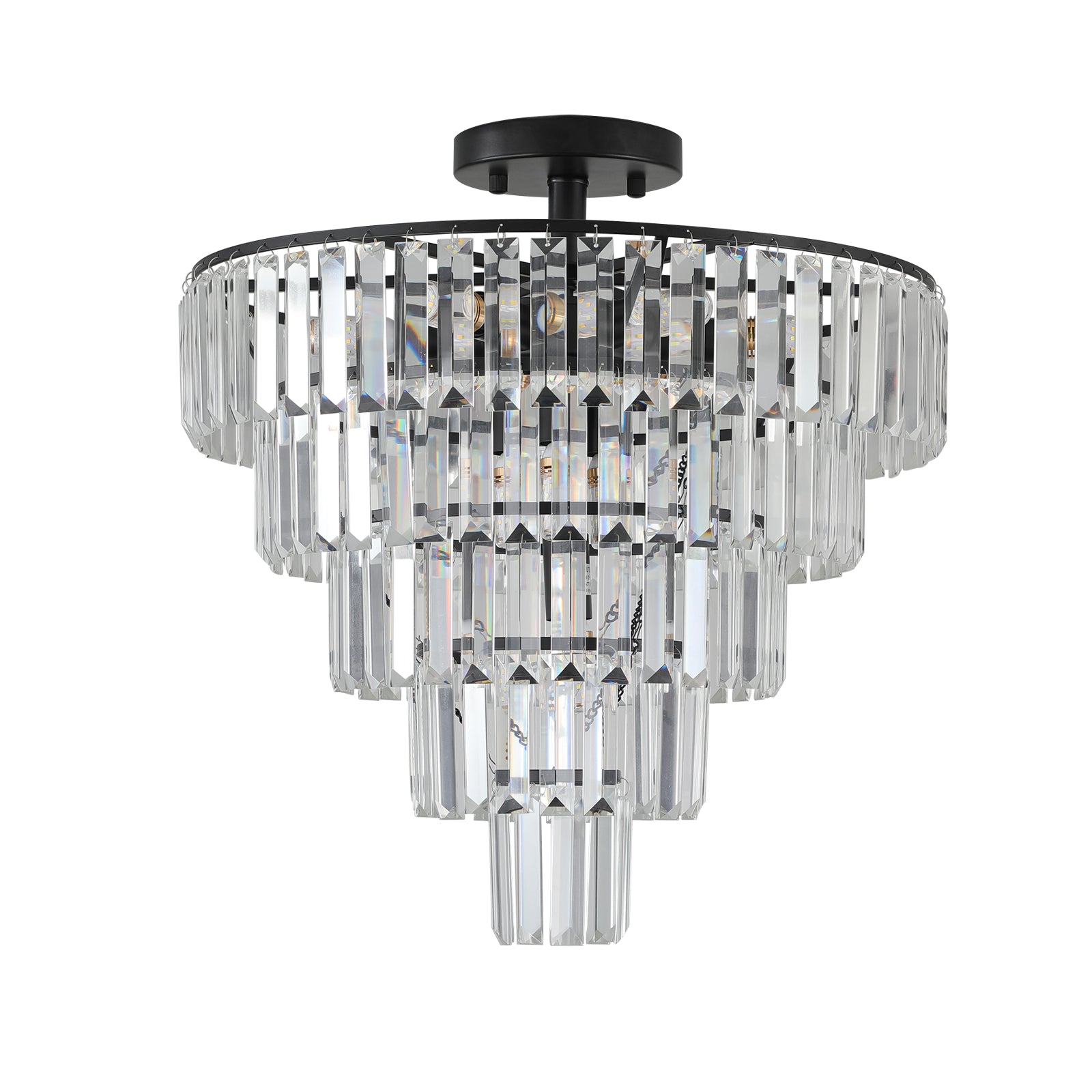 Modern Black 10-Light Crystal Flush-Mount Chandelier for Restaurant Dining Rooms — view 6