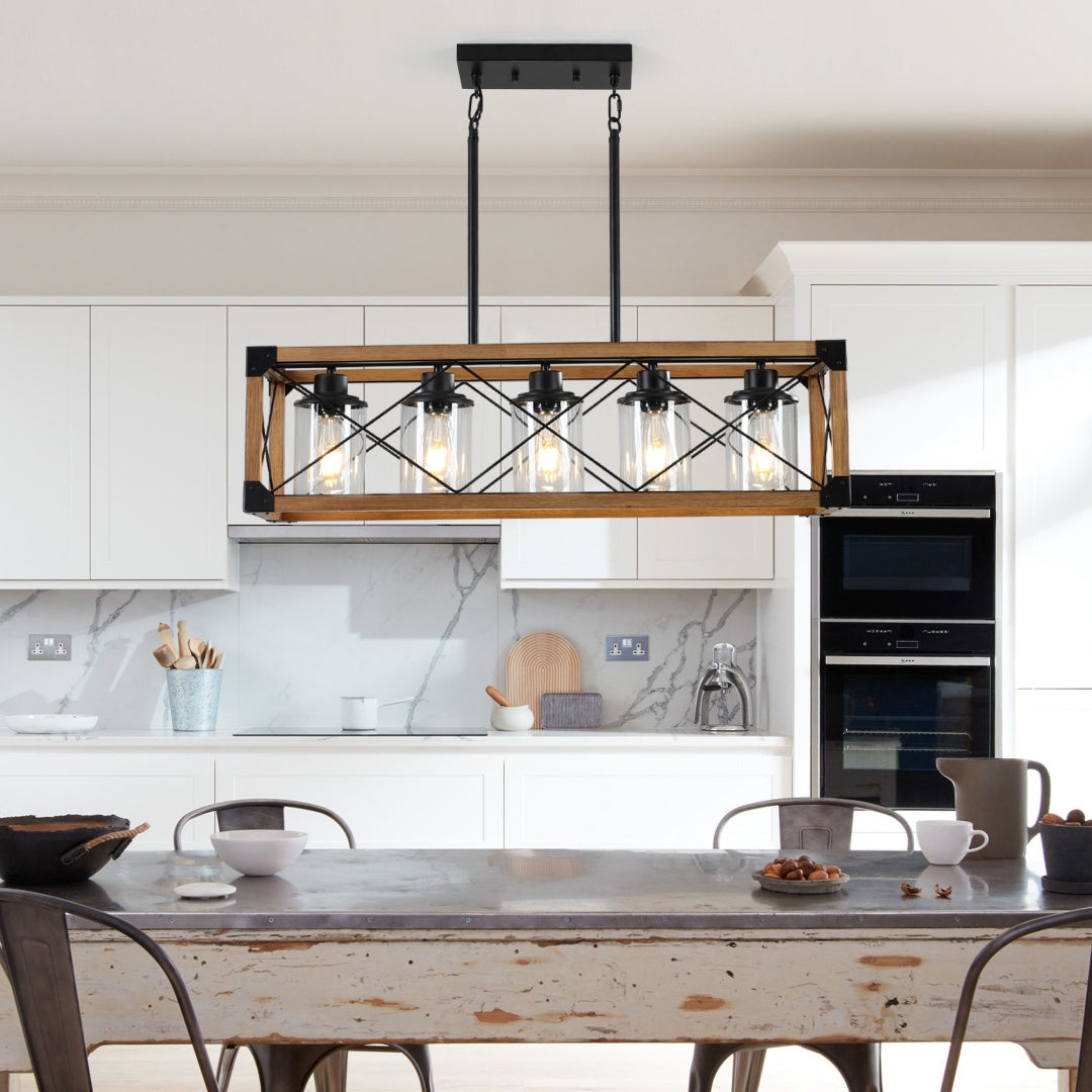 Walnut 5-Light Farmhouse Chandelier for Restaurant Dining Rooms — view 2