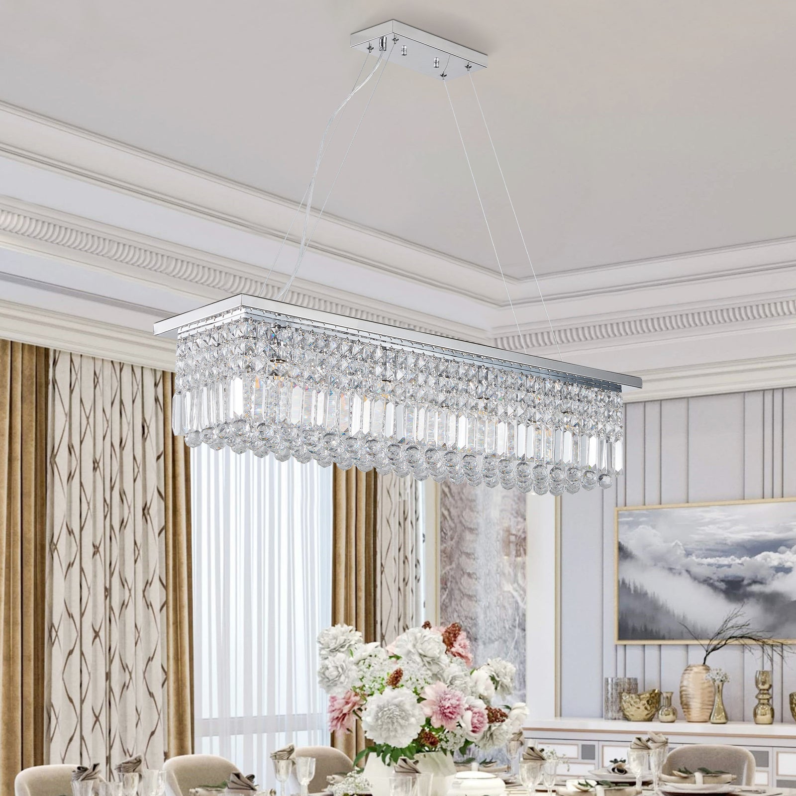 White 8-Light Raindrop Crystal Chandelier for Restaurant Bars and Dining Rooms — view 2