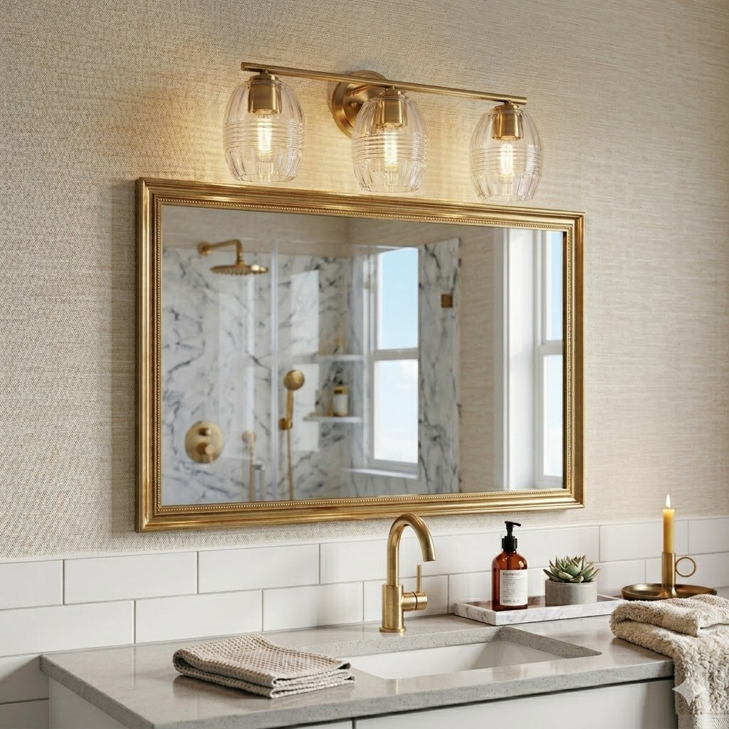 Satin Brass 3-Light Clear Glass Vanity Wall Lamp for Restaurant Restrooms — view 4