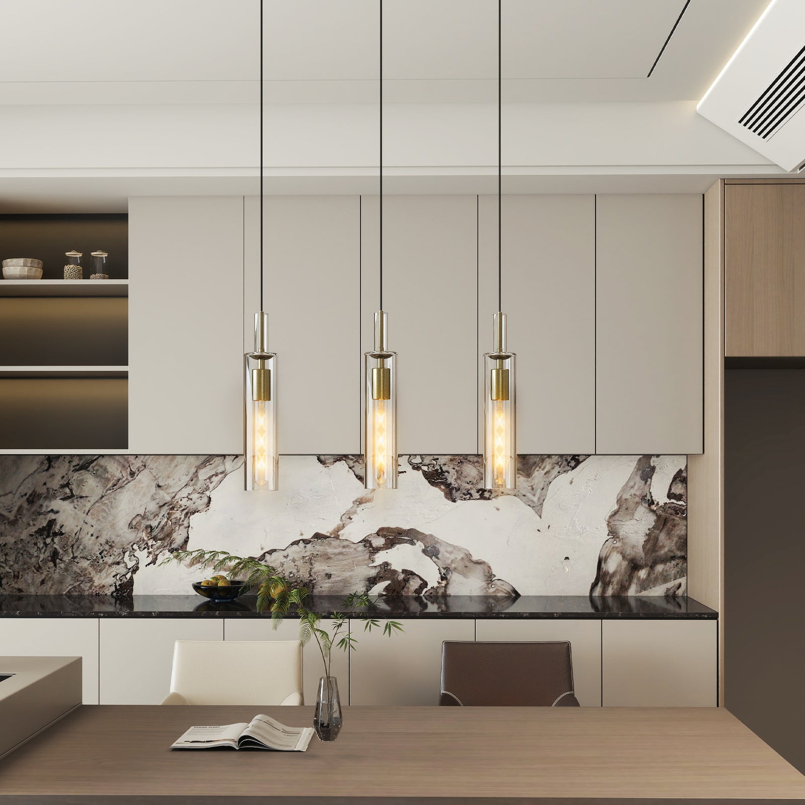 3-Pack Gold Pendant Lights with Clear Glass for Restaurant Dining Tables — view 3